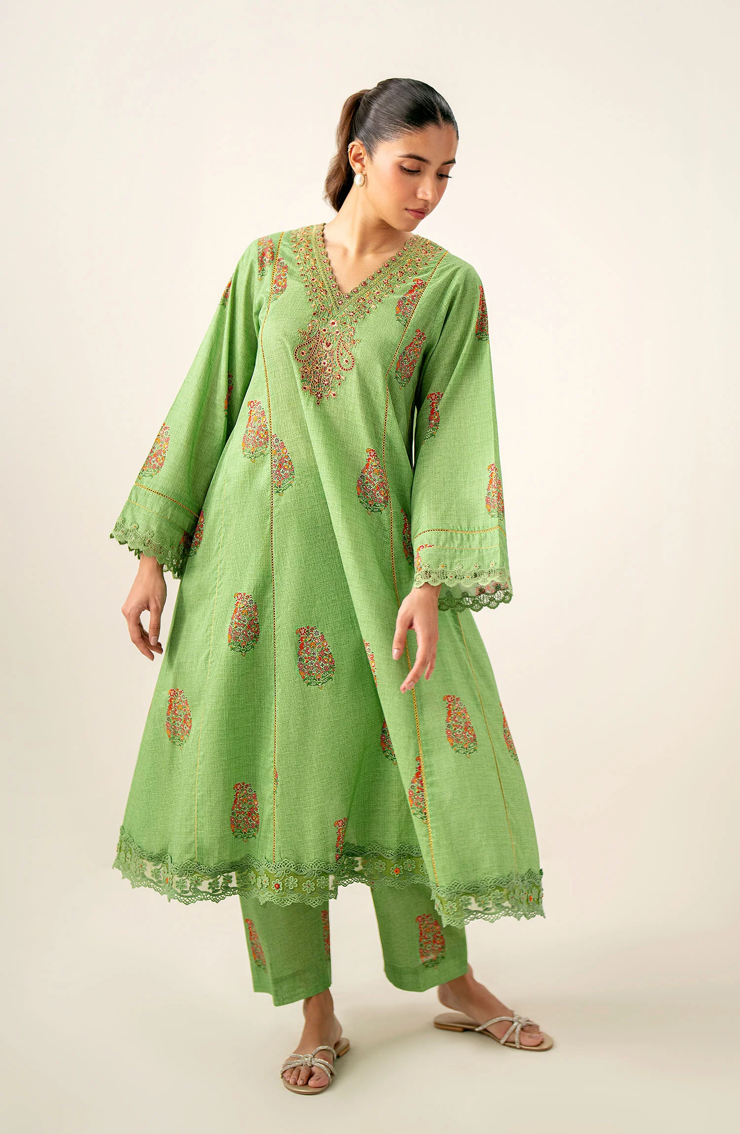 Unstitched 2 Piece Printed Embroidered Lawn Suit - Image 4