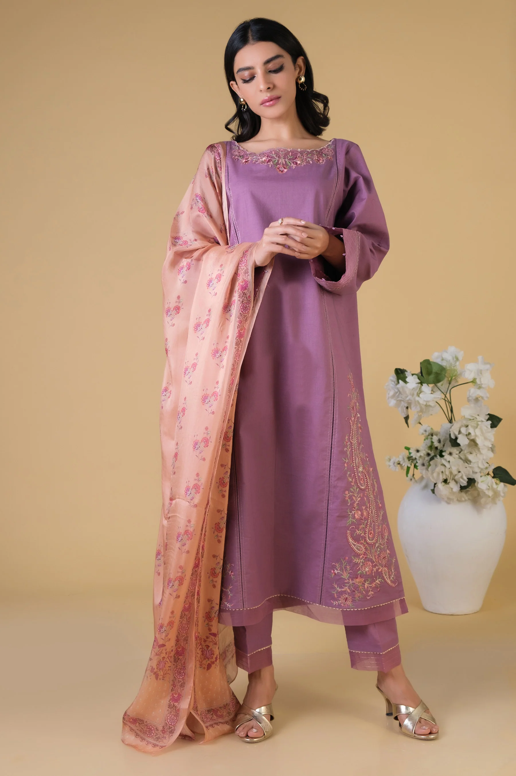 Unstitched 3 Piece Embroidered Cambric Suit - Image 2