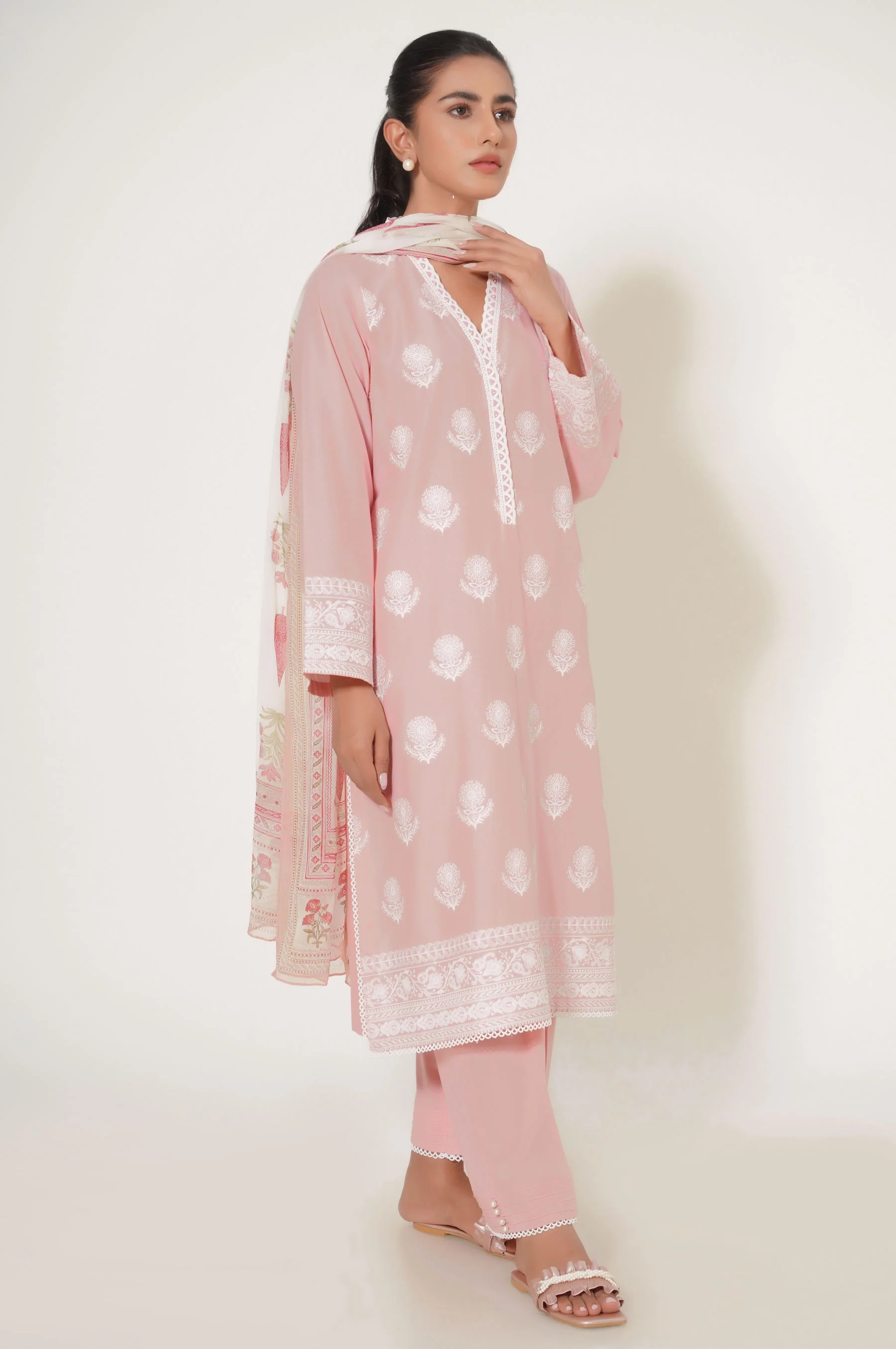 Unstitched 3 Piece Chikankari Suit - Image 2