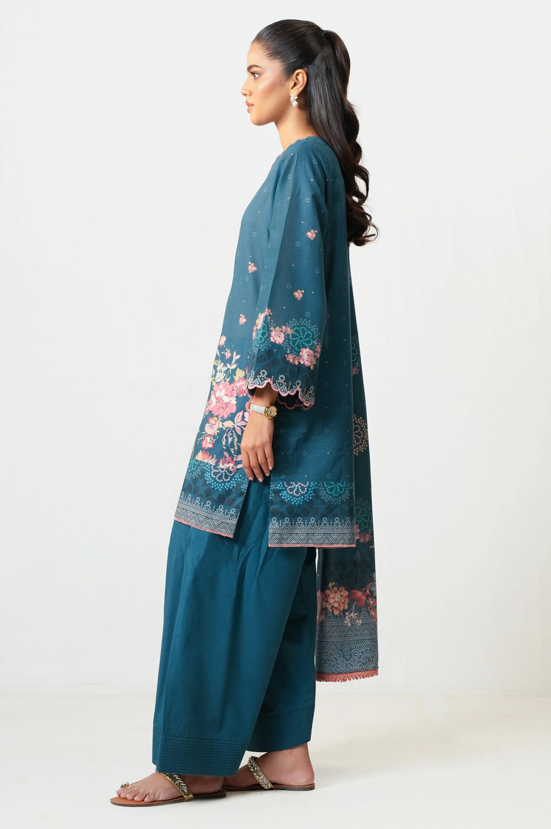 Unstitched 3 Piece Digital Printed Lawn Suit - Image 3