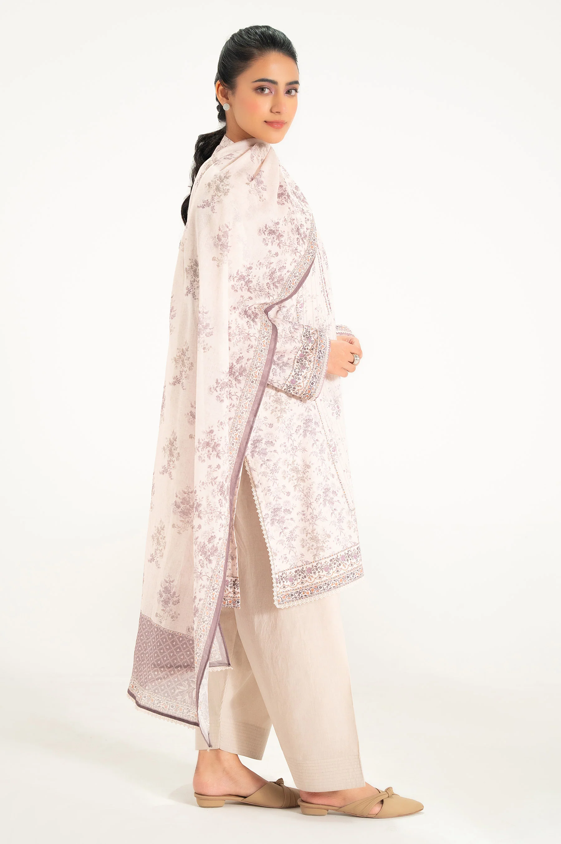 Unstitched 3 Piece Digital Printed Lawn Suit - Image 2
