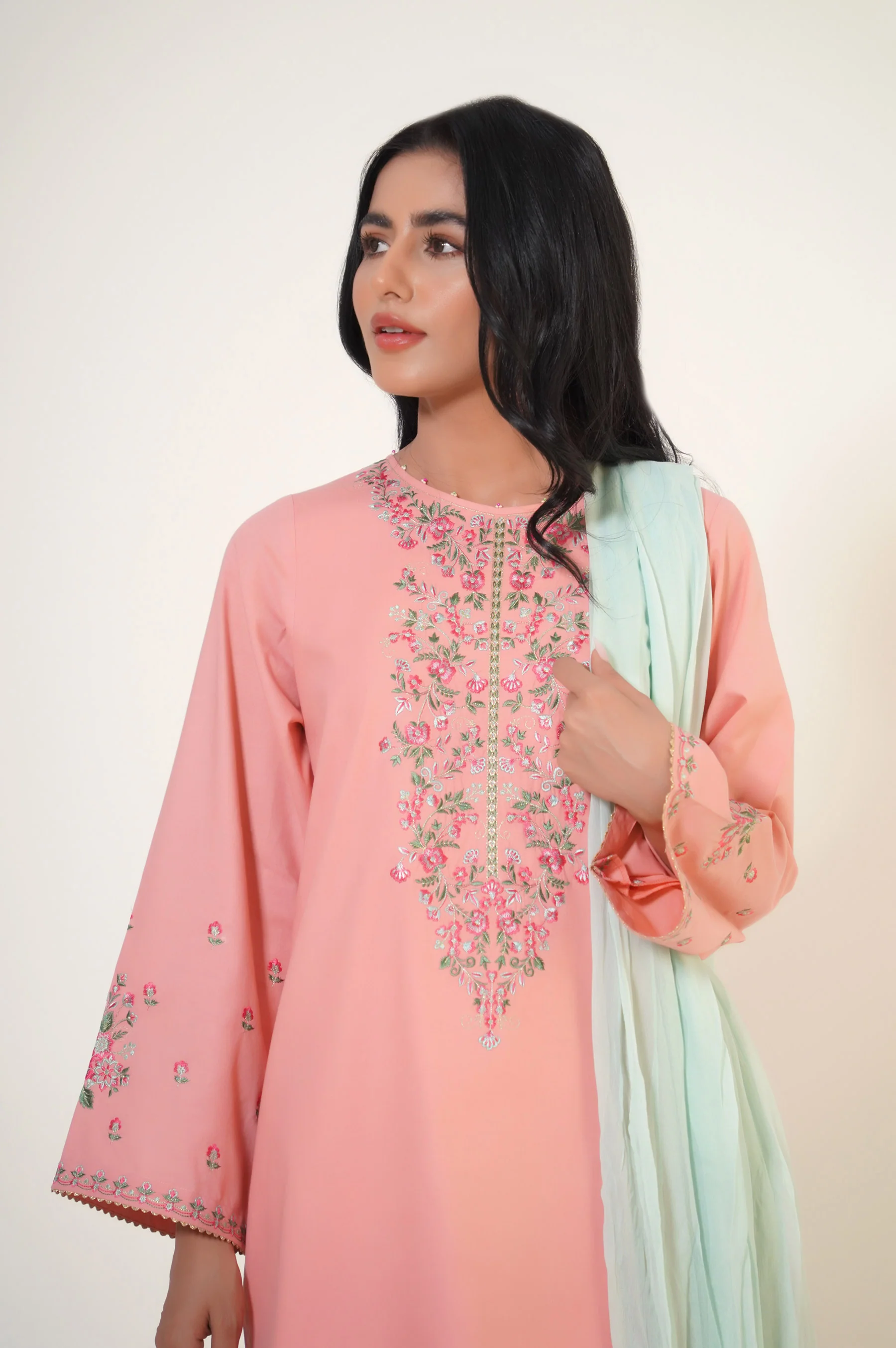 Unstitched 3 Piece Embroidered Cambric Suit - Image 3