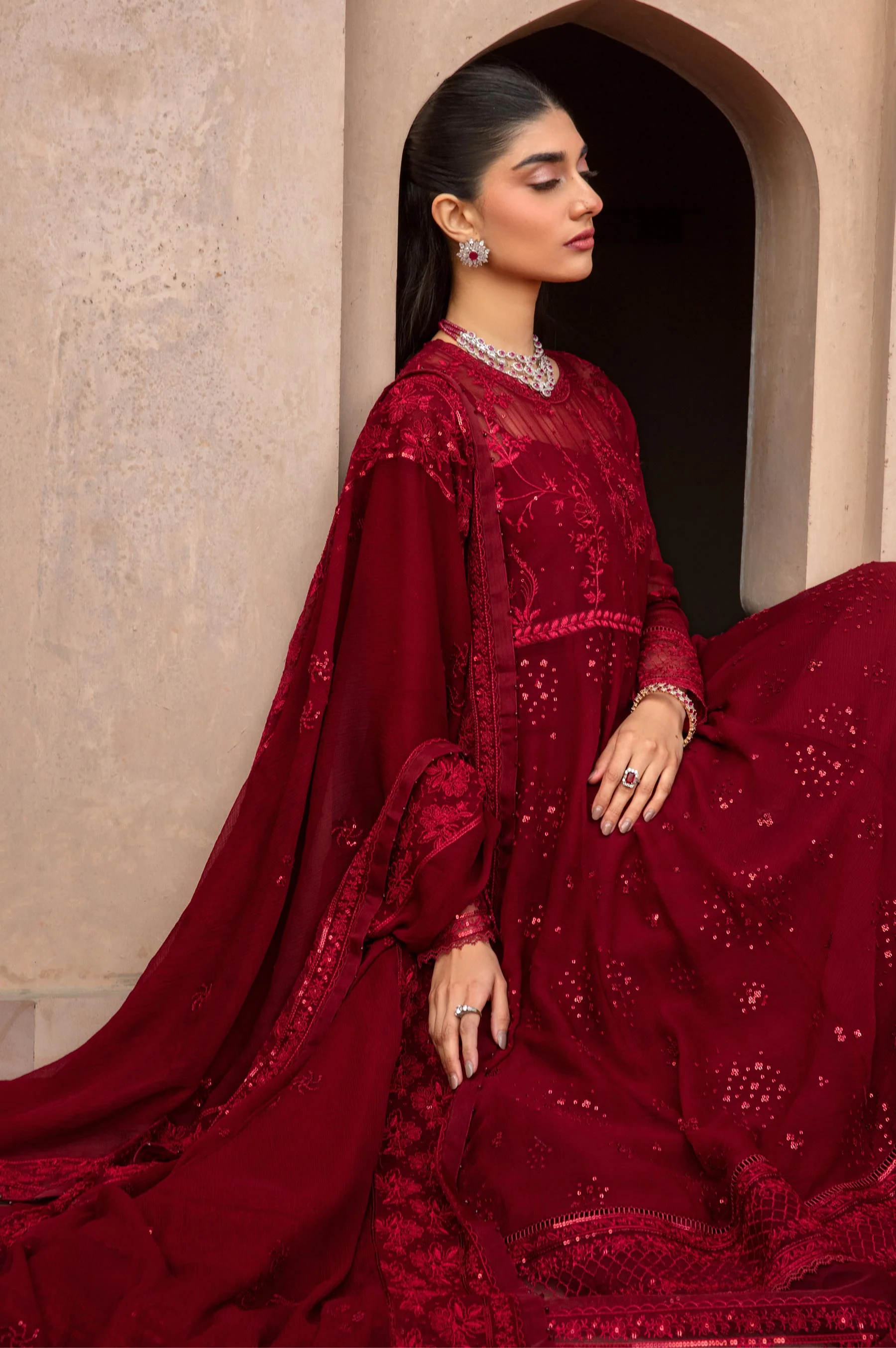 Unstitched 3 Piece Embroidered Chiffon Suit - Image 2