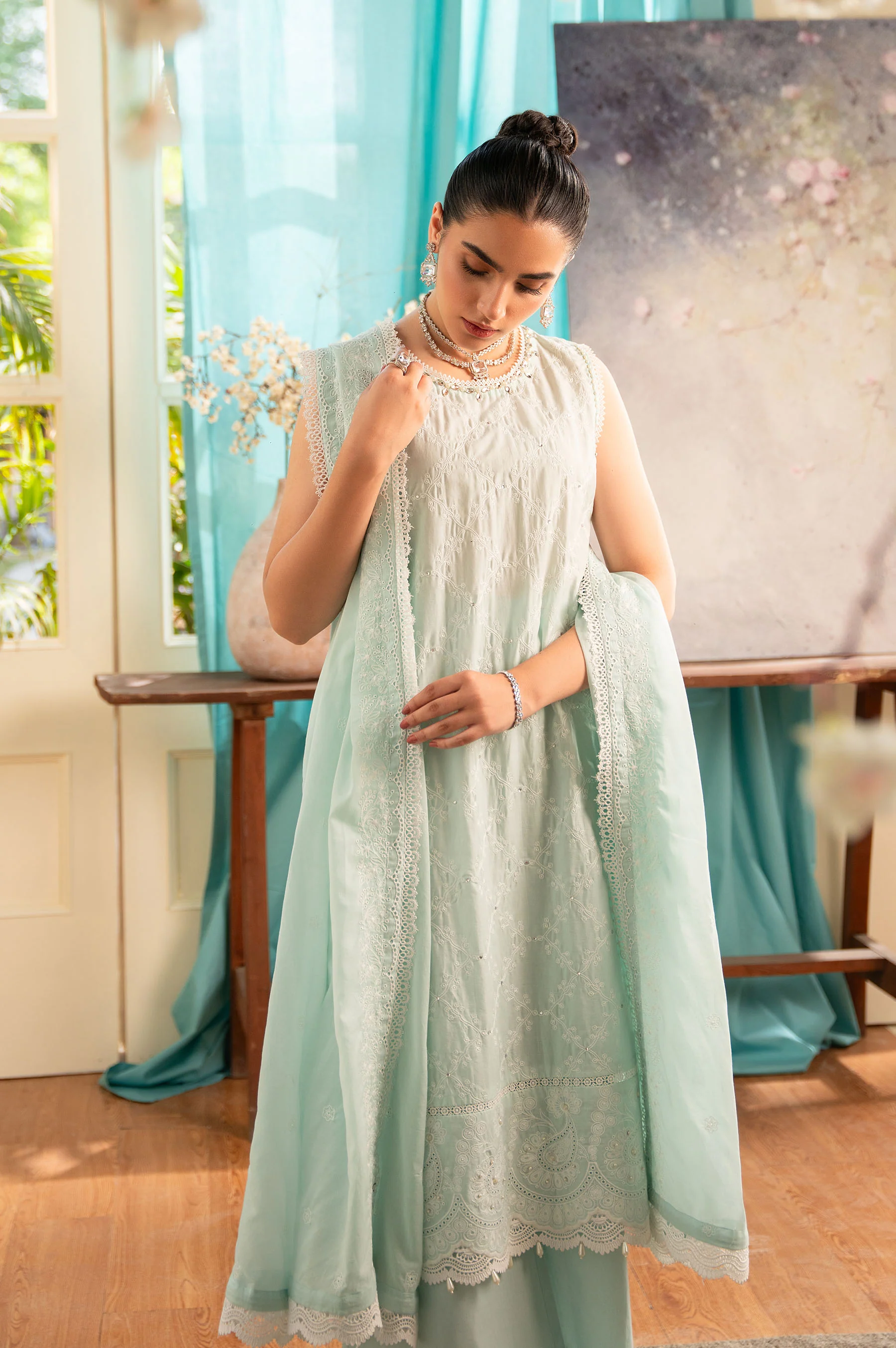 Unstitched 3 Piece Embroidered Chikankari Lawn Suit - Image 3
