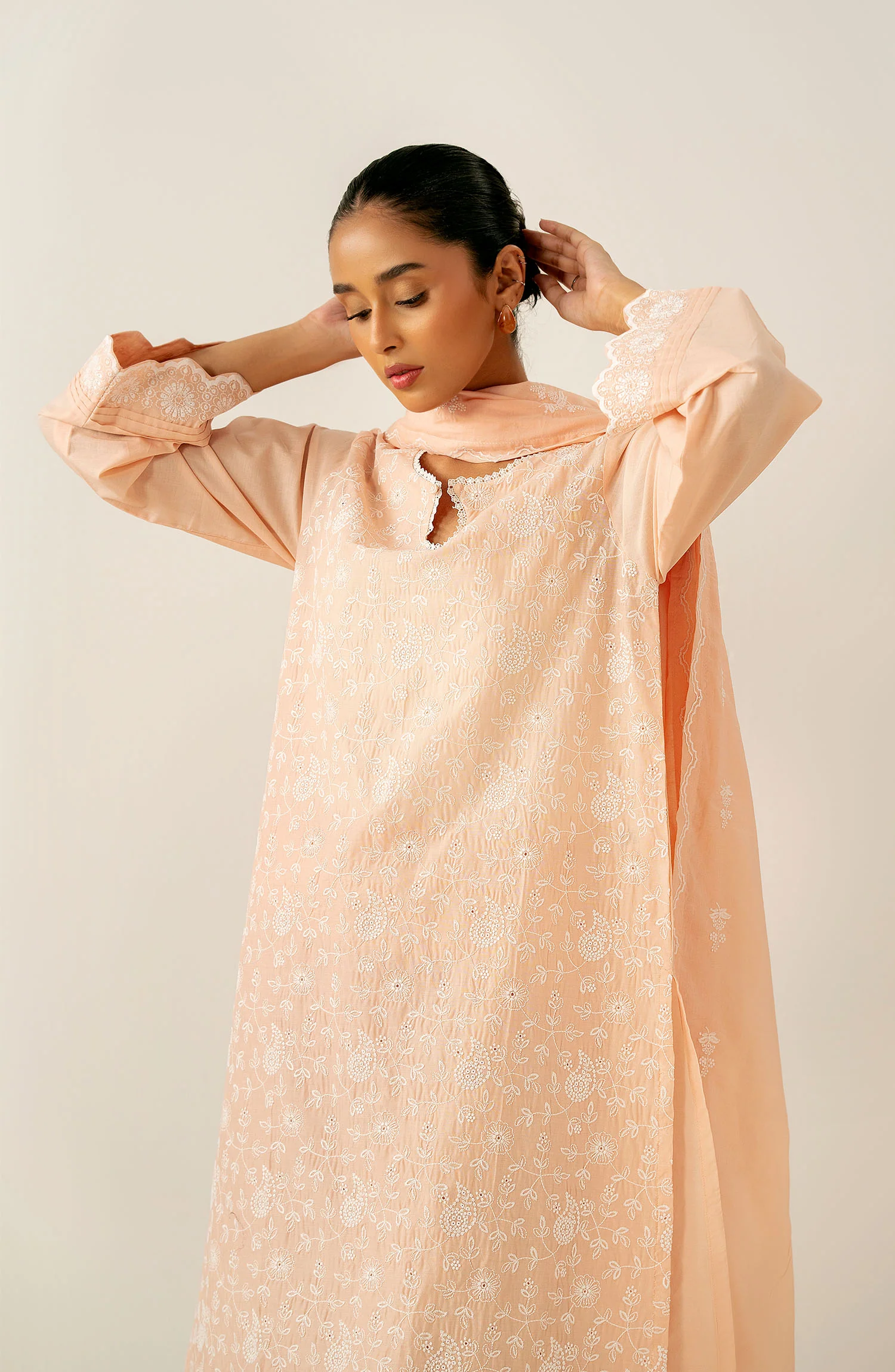 Unstitched 3 Piece Embroidered Chikankari Lawn Suit - Image 5
