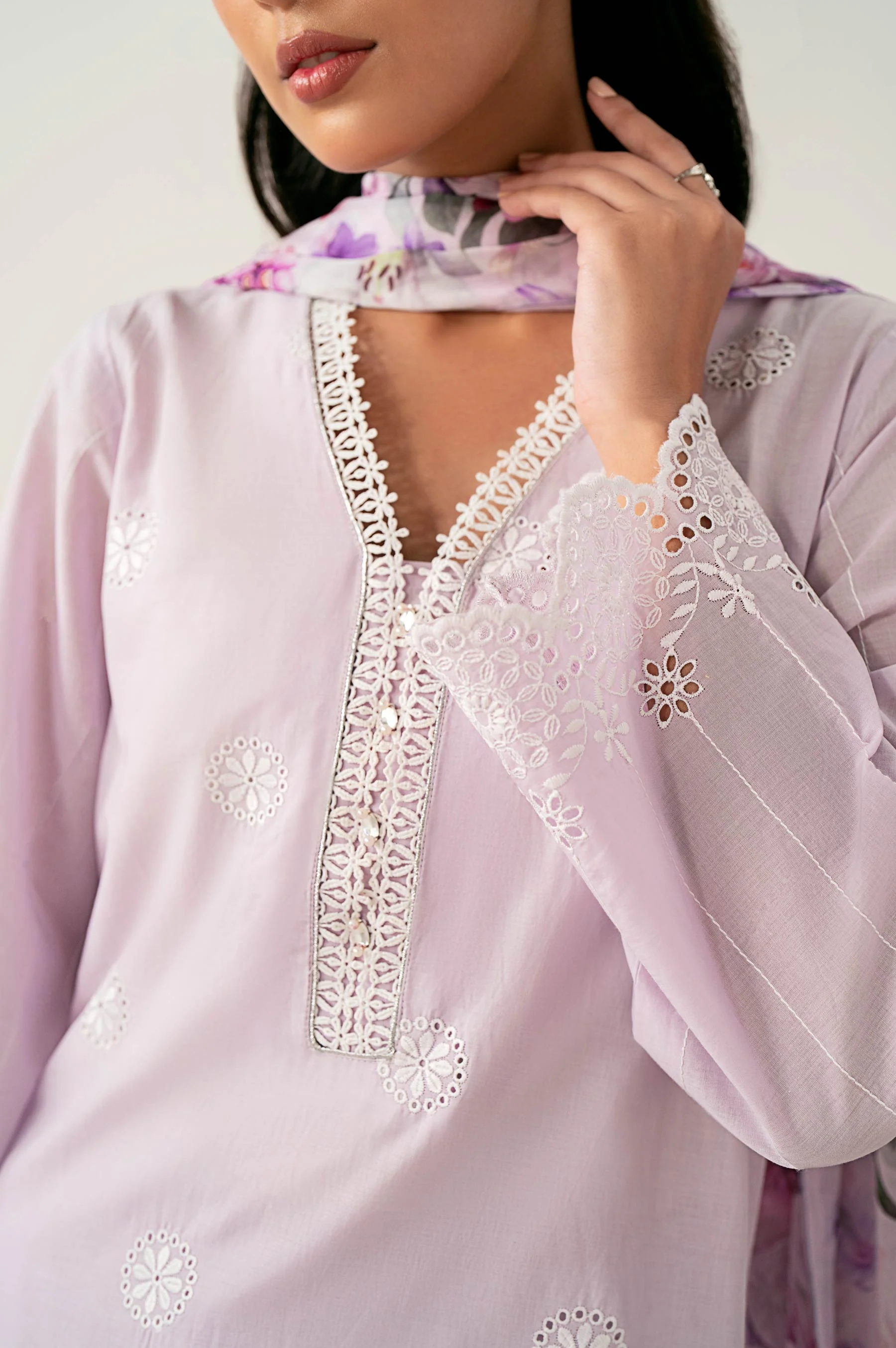 Unstitched 3 Piece Embroidered Chikankari Lawn Suit - Image 6