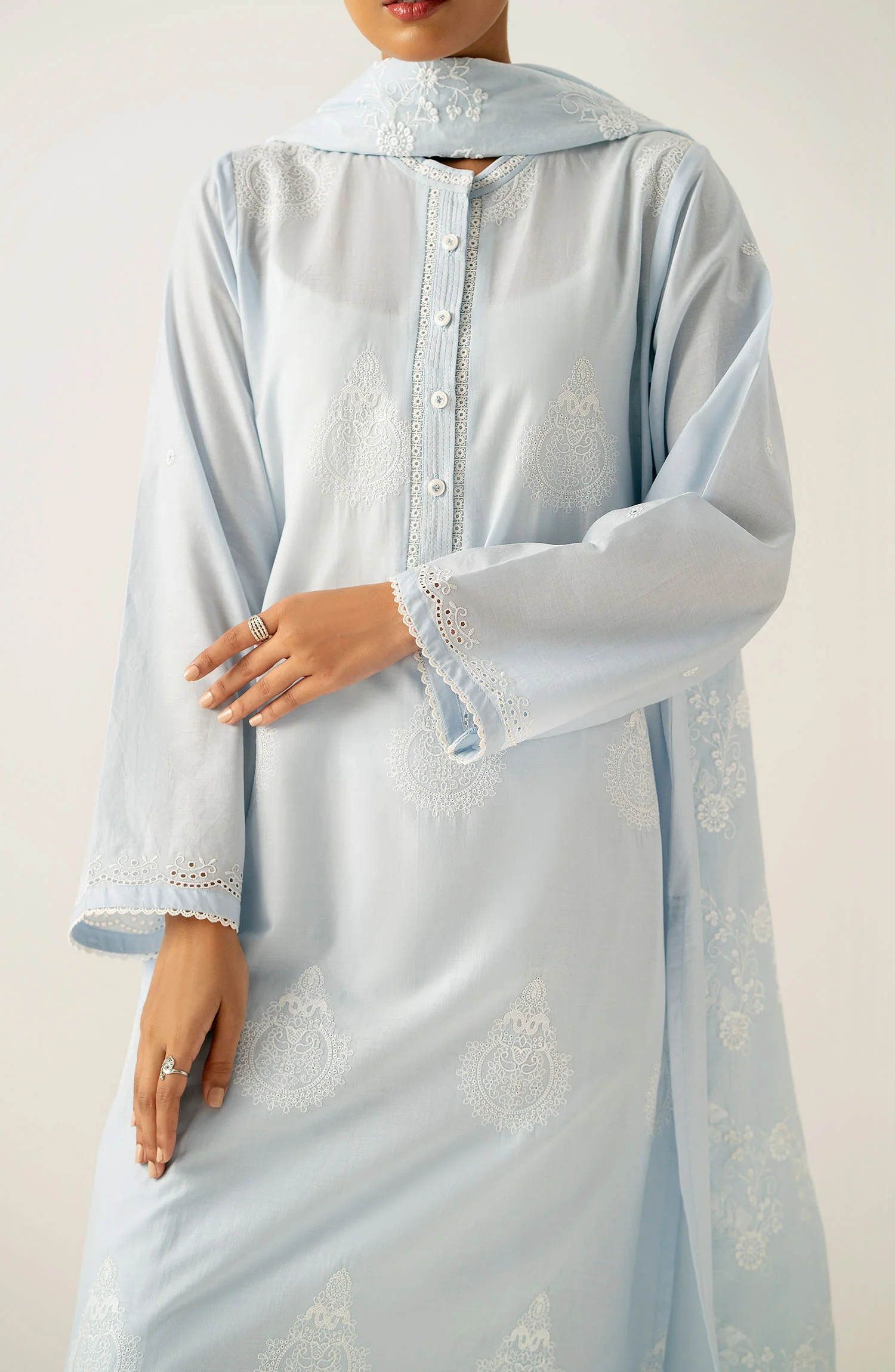 Unstitched 3 Piece Embroidered Chikankari Lawn Suit - Image 6