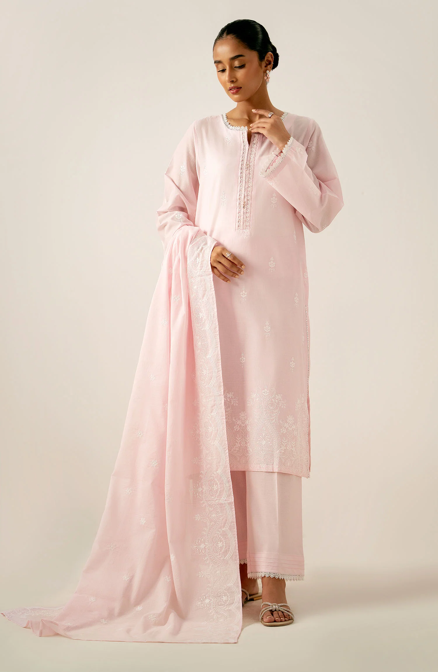 Unstitched 3 Piece Embroidered Chikankari Lawn Suit - Image 2