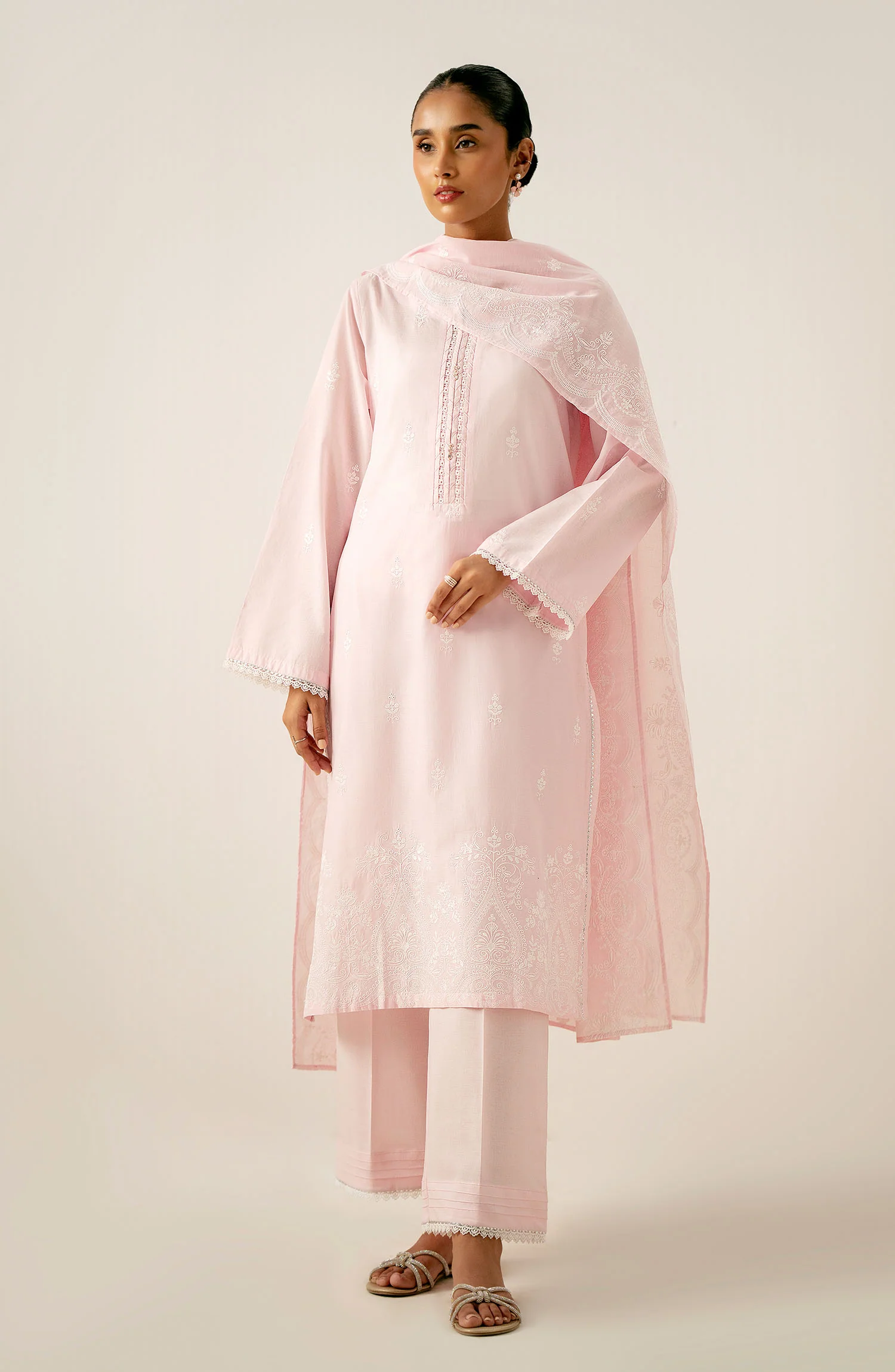 Unstitched 3 Piece Embroidered Chikankari Lawn Suit - Image 3