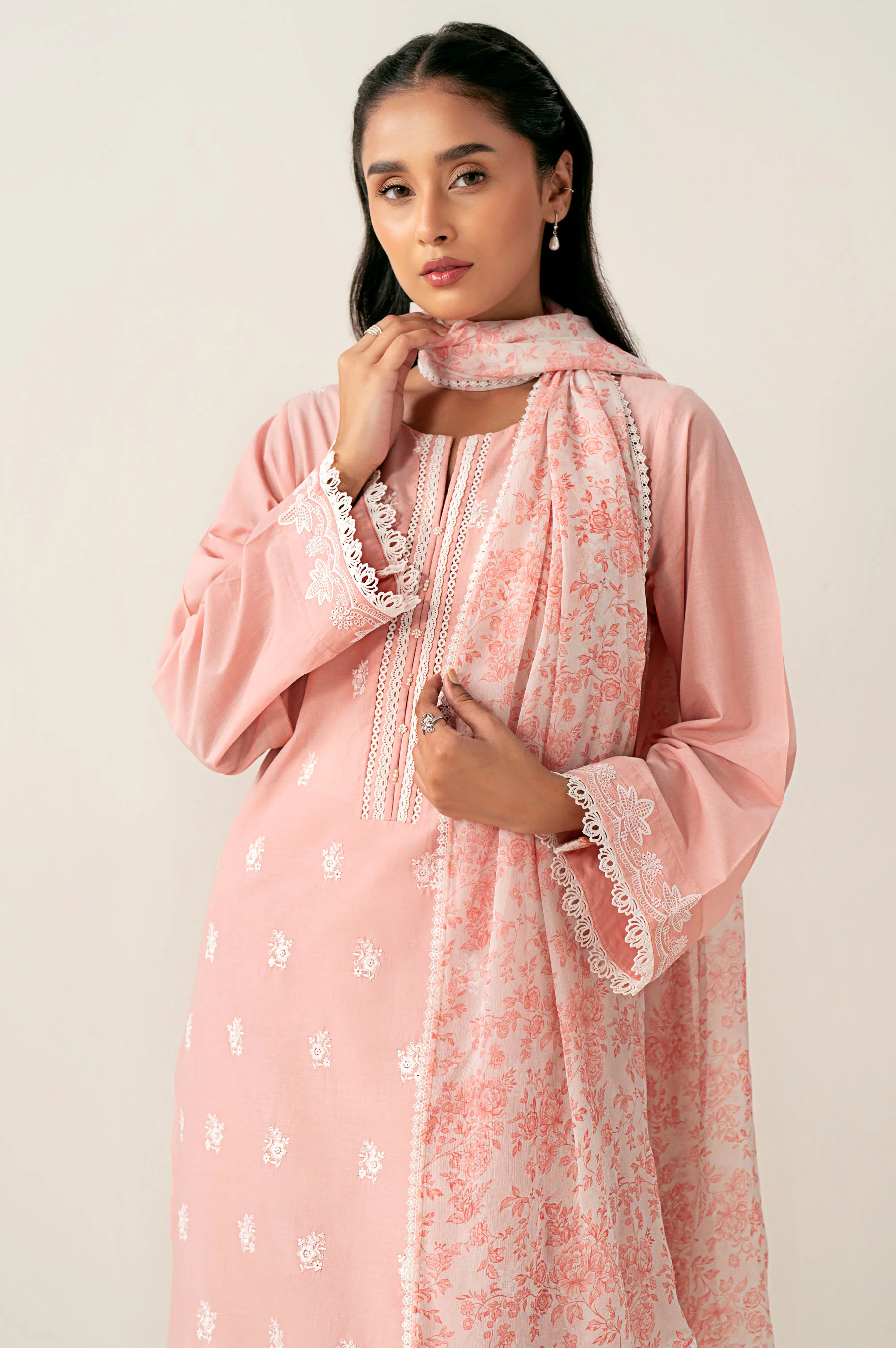 Unstitched 3 Piece Embroidered Chikankari Lawn Suit - Image 2