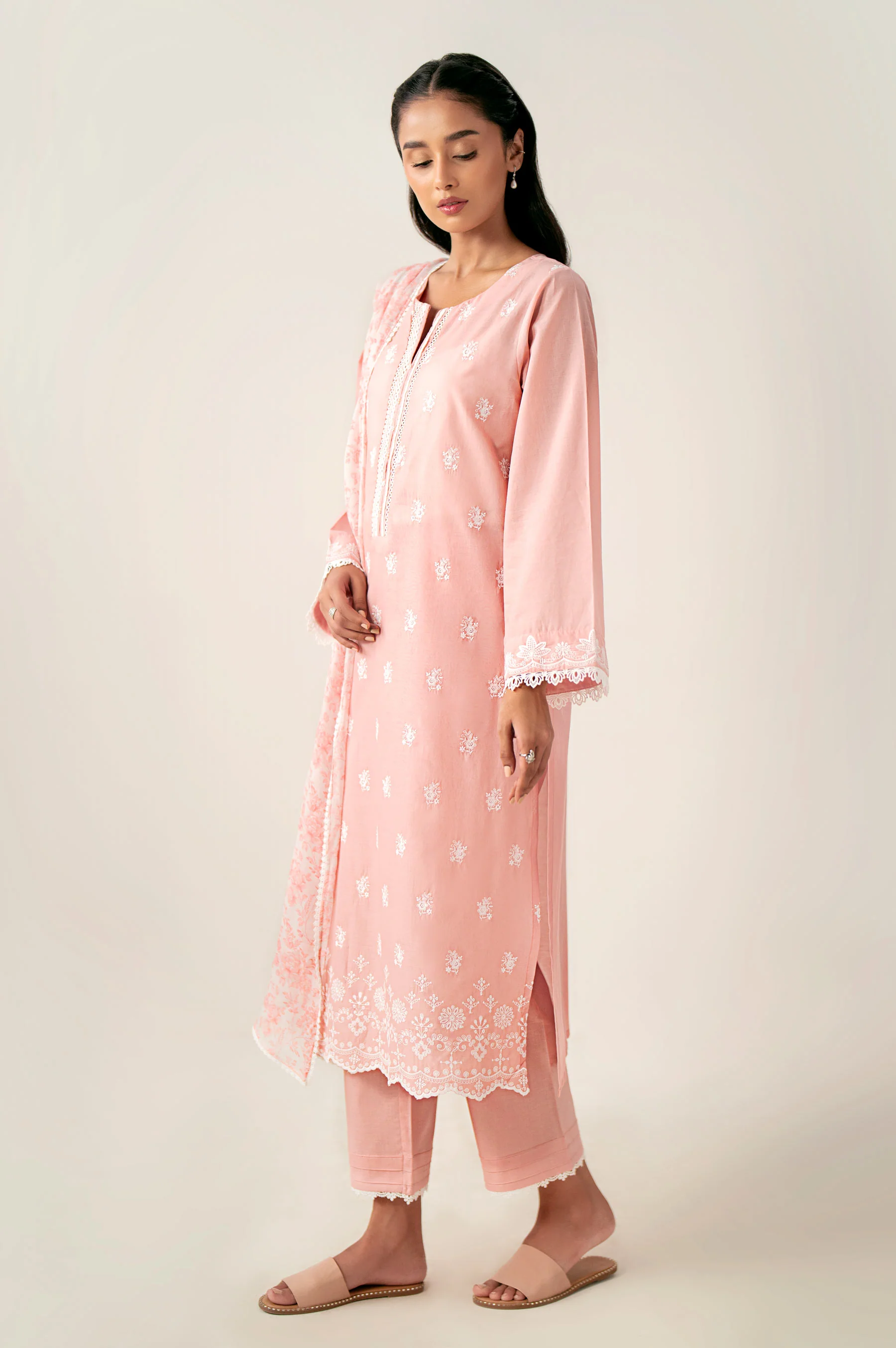 Unstitched 3 Piece Embroidered Chikankari Lawn Suit - Image 3