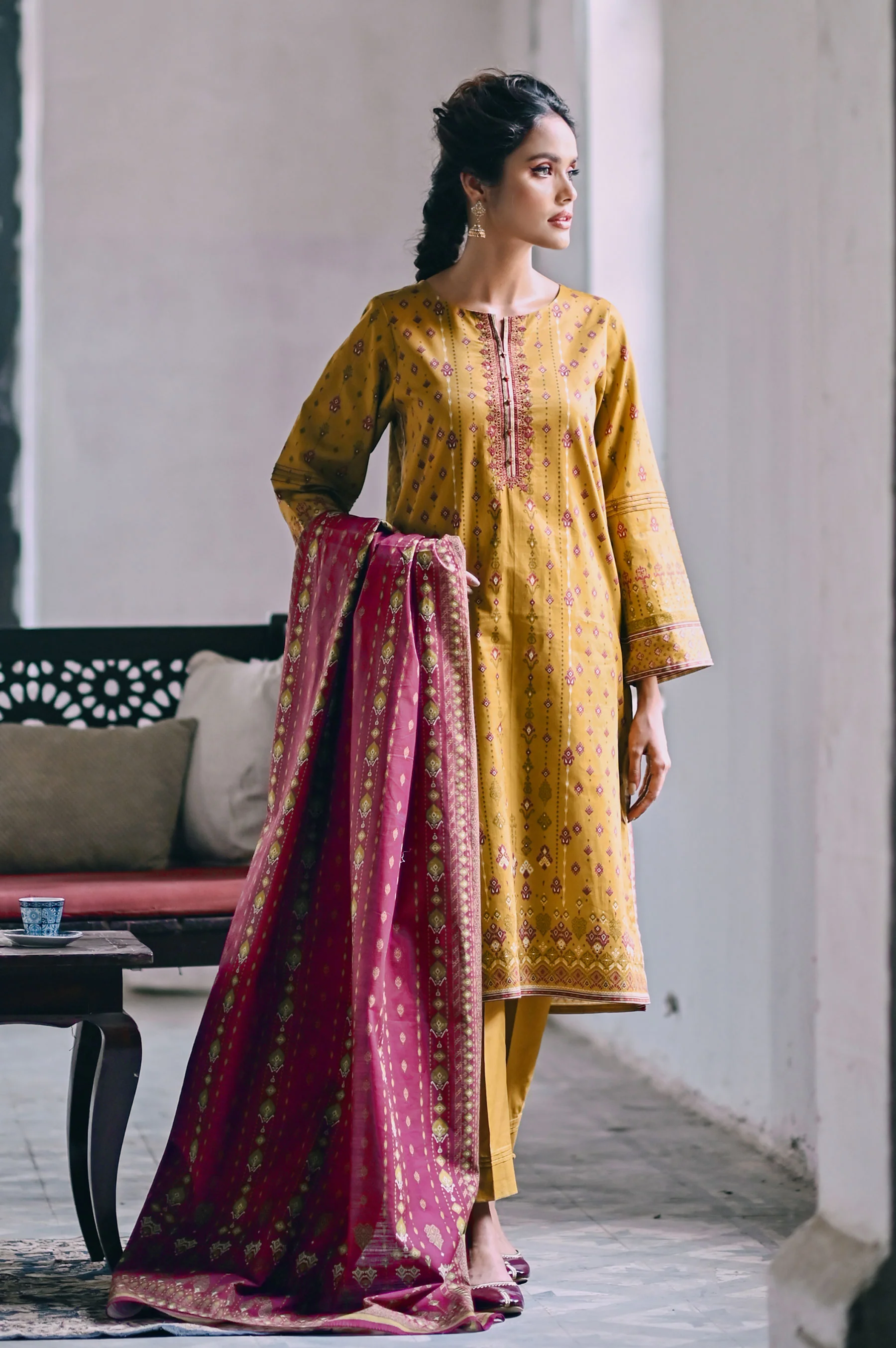Unstitched 3 Piece Embroidered Cottel Suit