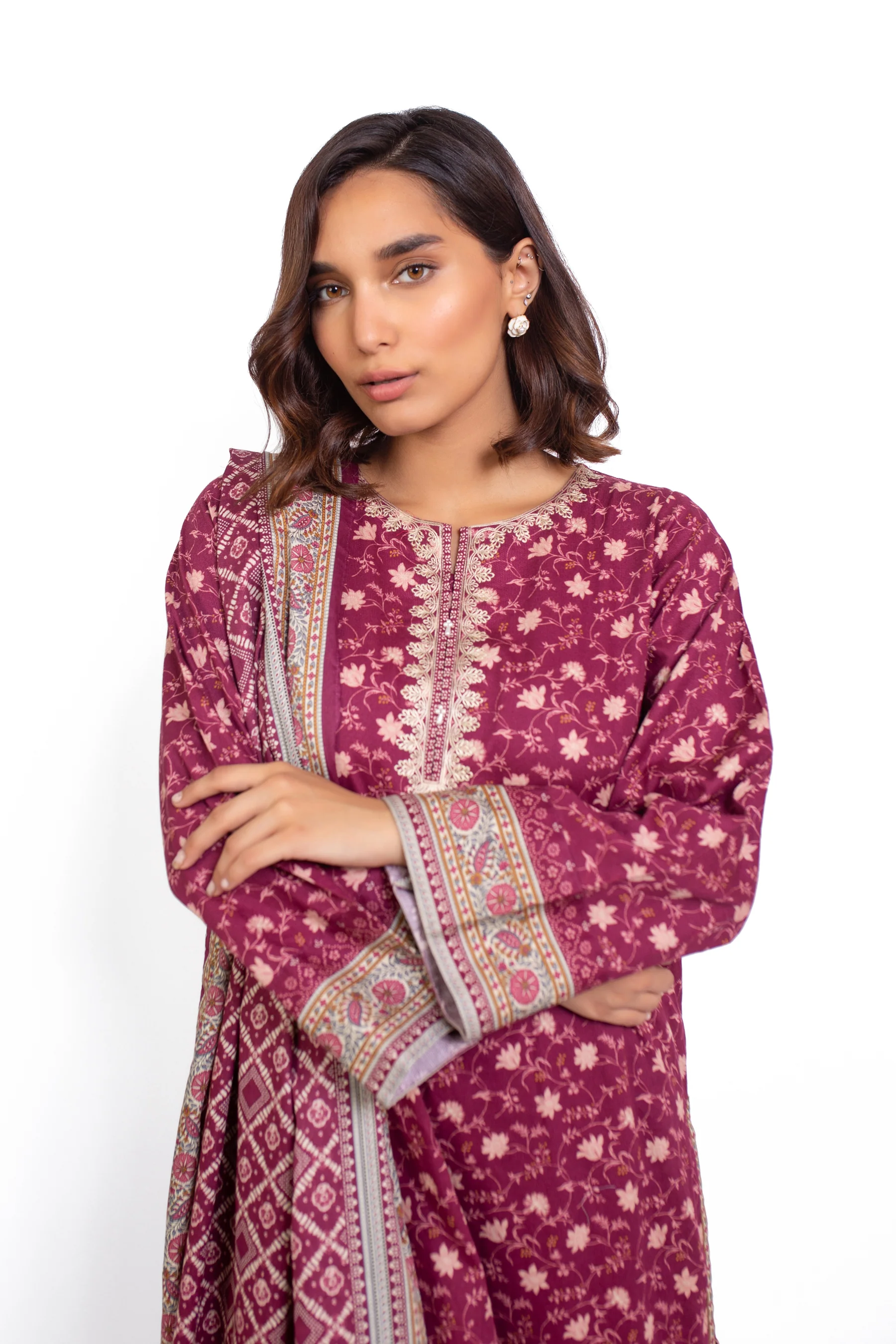 Unstitched 3 Piece Embroidered Cottel Suit