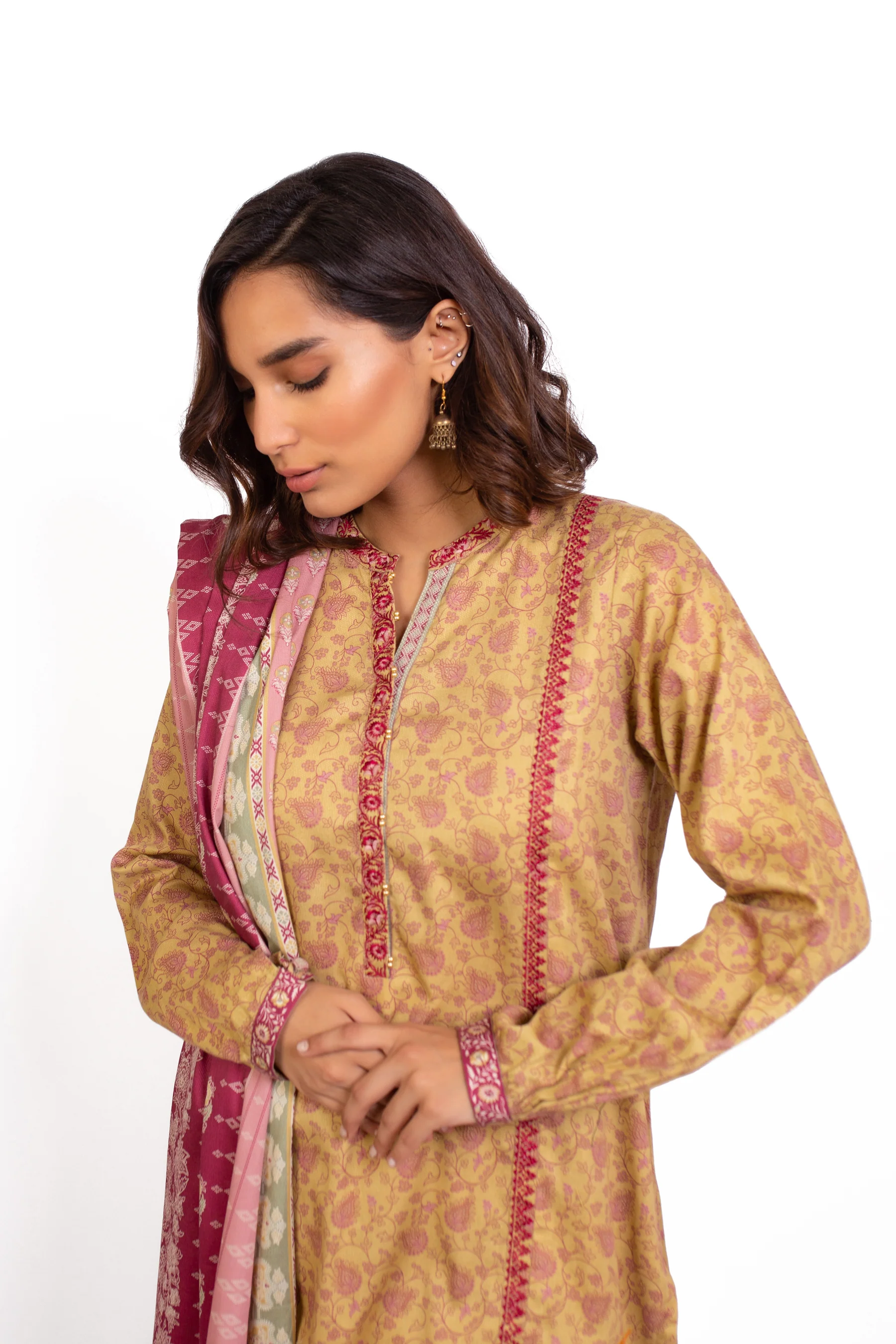 Unstitched 3 Piece Embroidered Cottel Suit