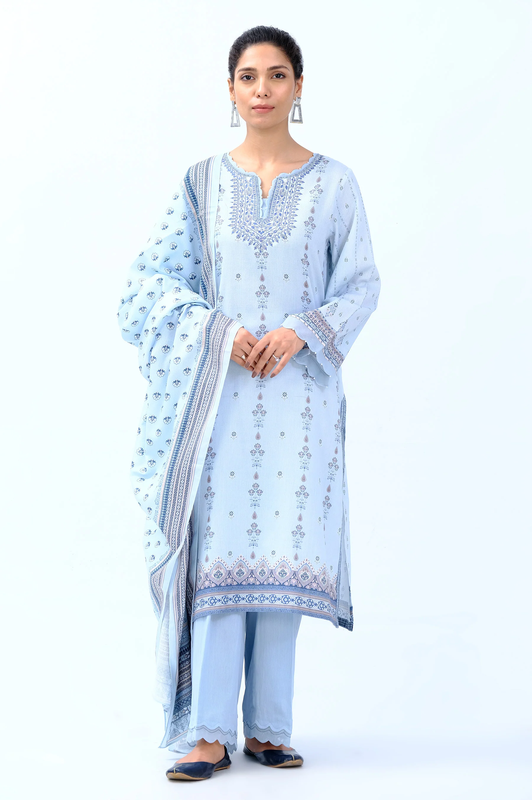 Unstitched 3 Piece Embroidered Cottel Suit - Image 5
