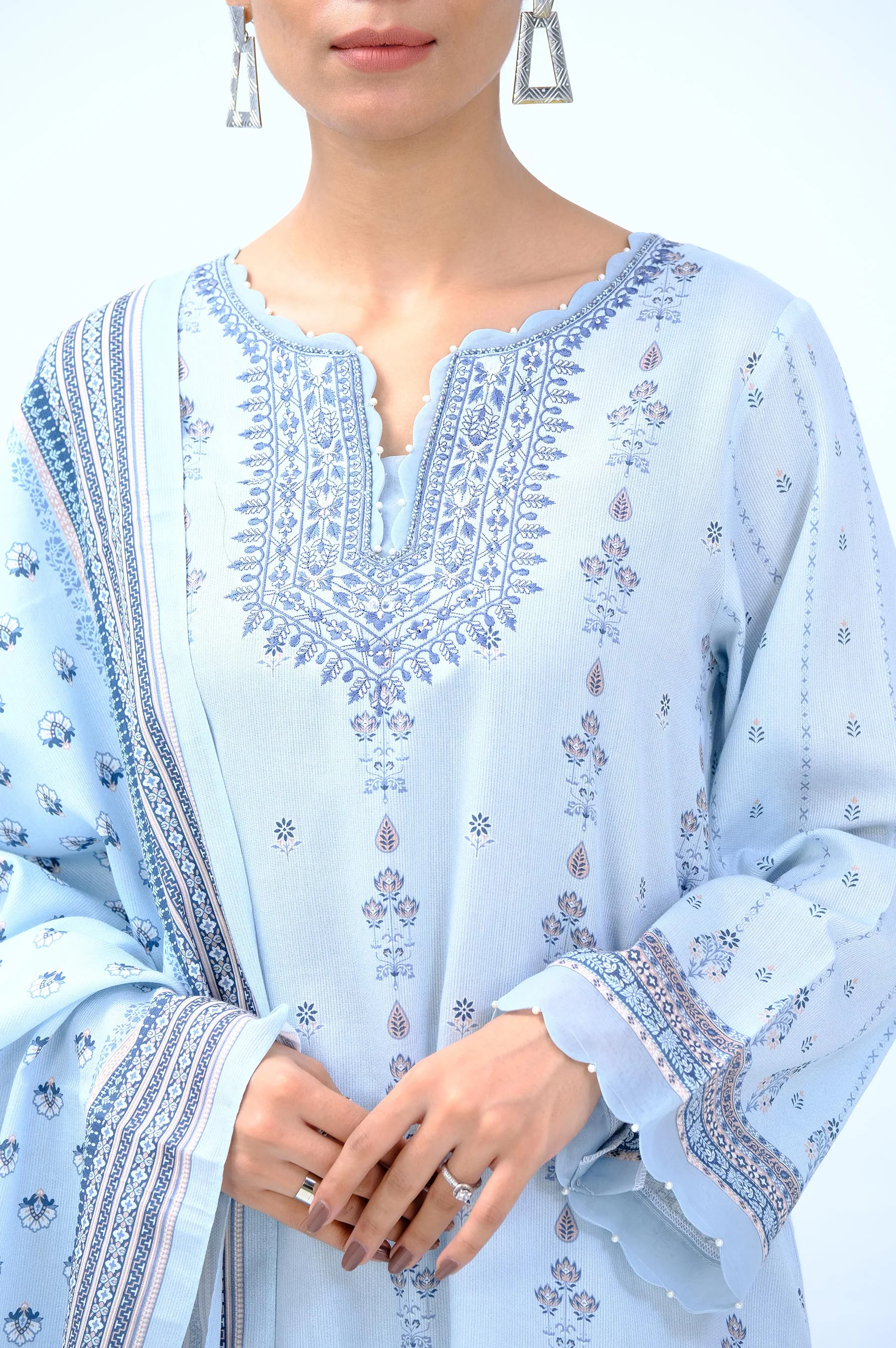 Unstitched 3 Piece Embroidered Cottel Suit - Image 6