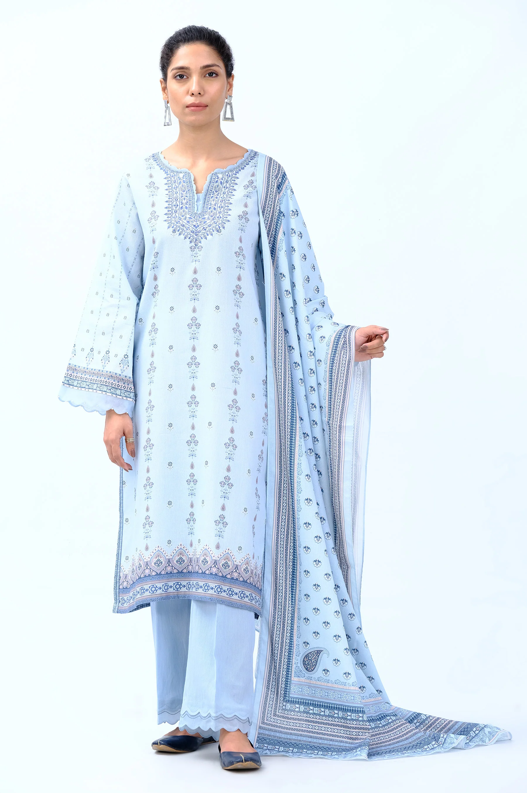 Unstitched 3 Piece Embroidered Cottel Suit - Image 7