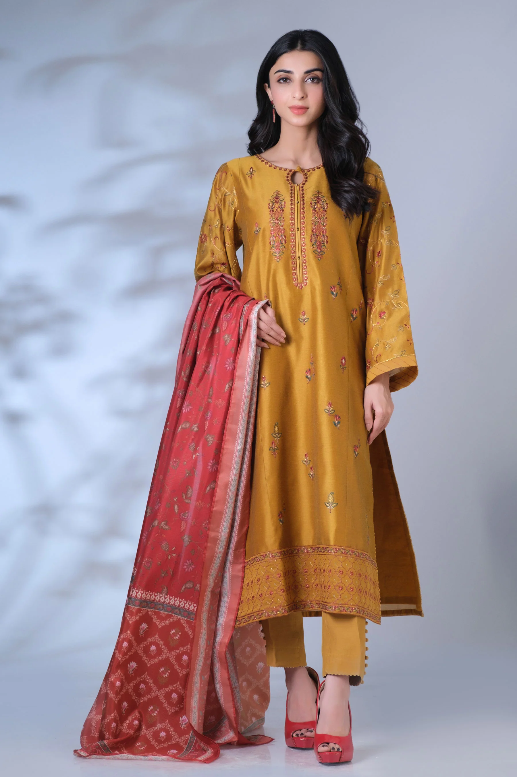 Unstitched 3 Piece Embroidered Cotton Net Suit - Image 2