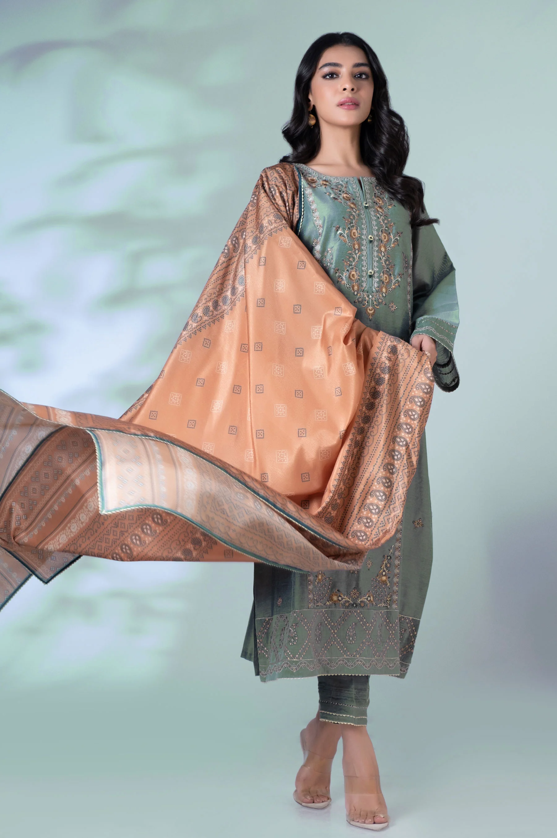 Unstitched 3 Piece Embroidered Cotton Net Suit - Image 5