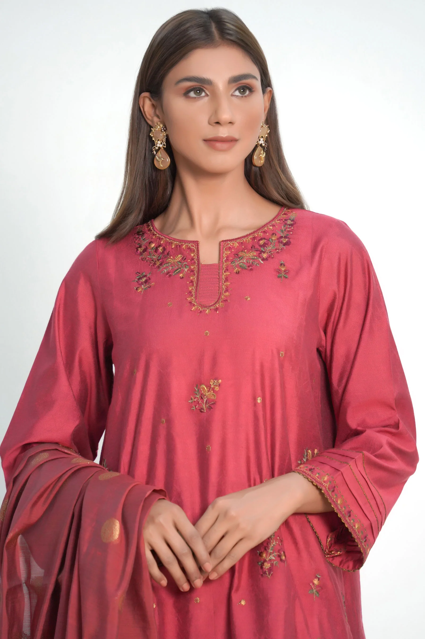 Unstitched 3 Piece Embroidered Cotton Net Suit - Image 4