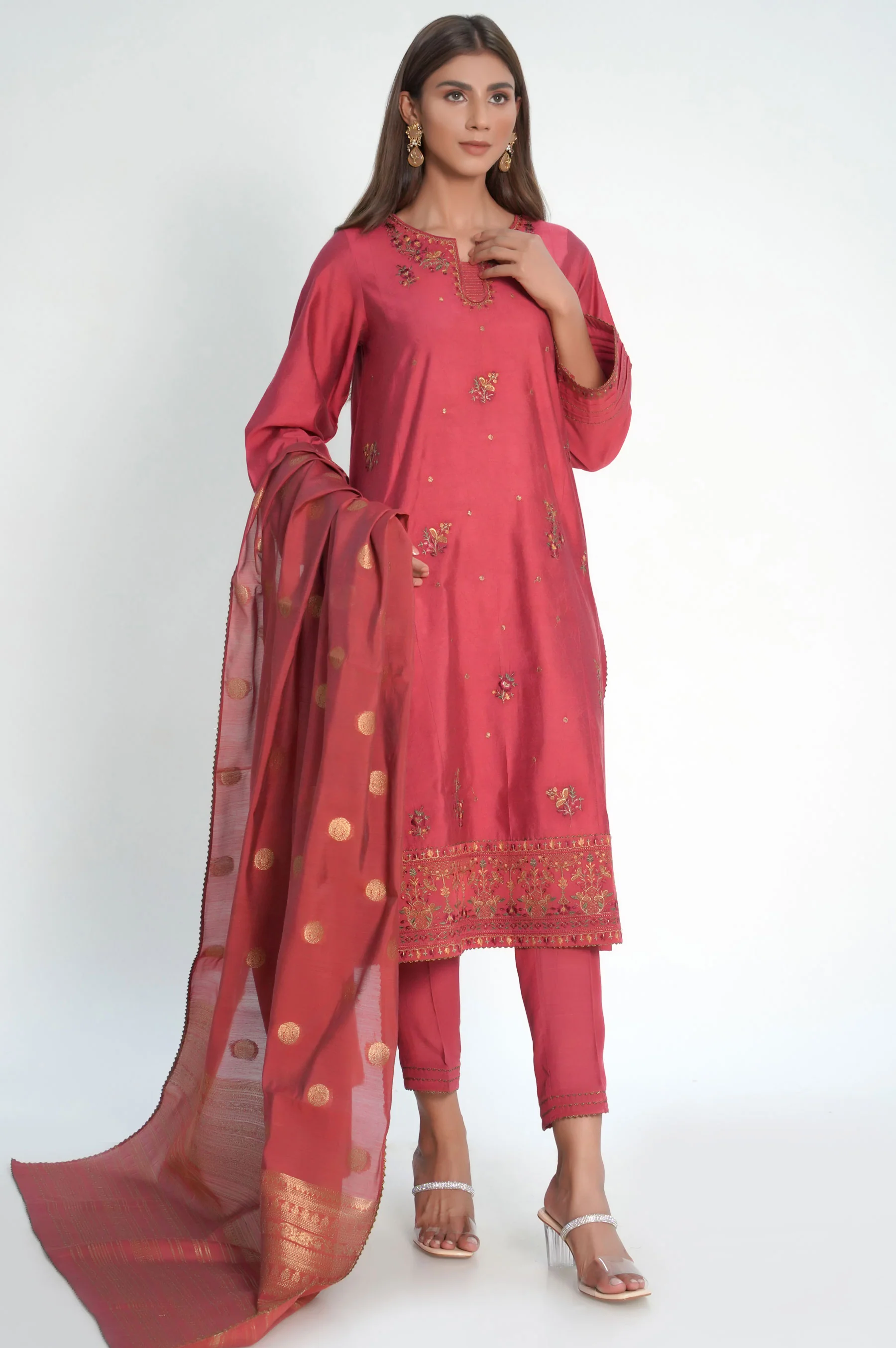 Unstitched 3 Piece Embroidered Cotton Net Suit - Image 5