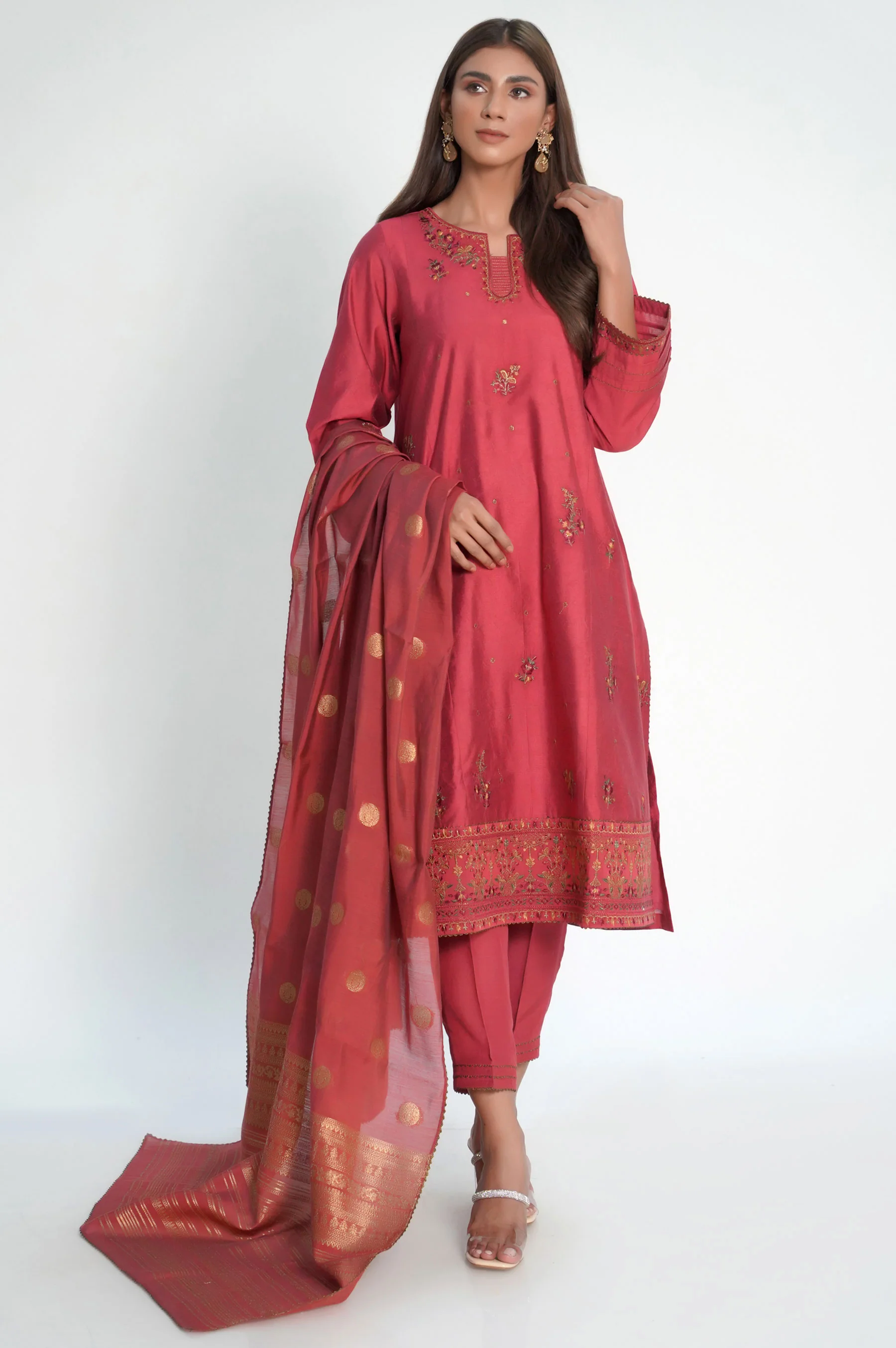 Unstitched 3 Piece Embroidered Cotton Net Suit - Image 7