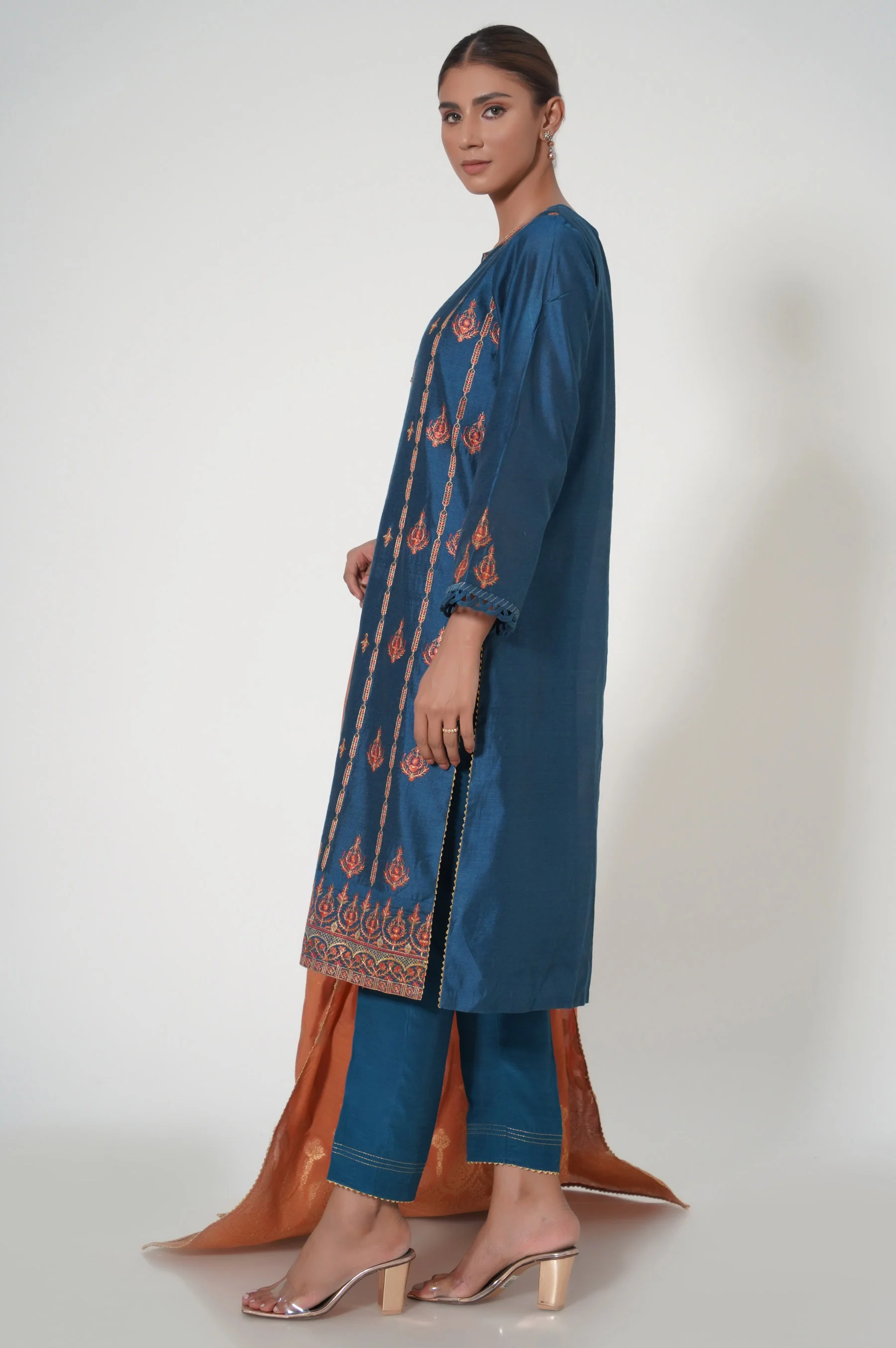 3 Piece Unstitched Embroidered Cotton Net Suit - Image 2