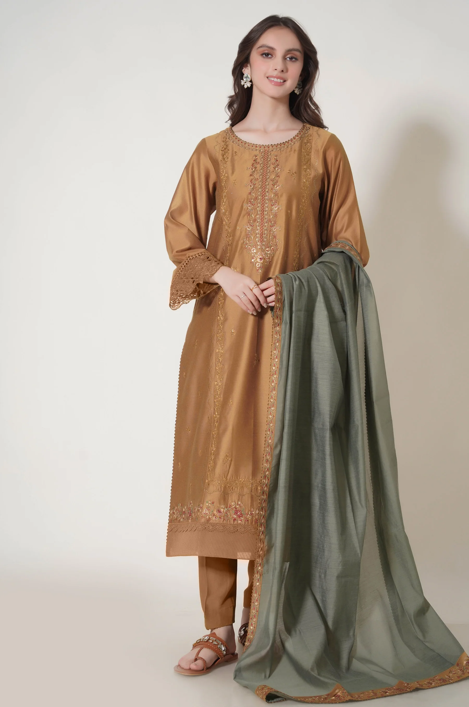 Unstitched 3 Piece Embroidered Cotton Net Suit - Image 4