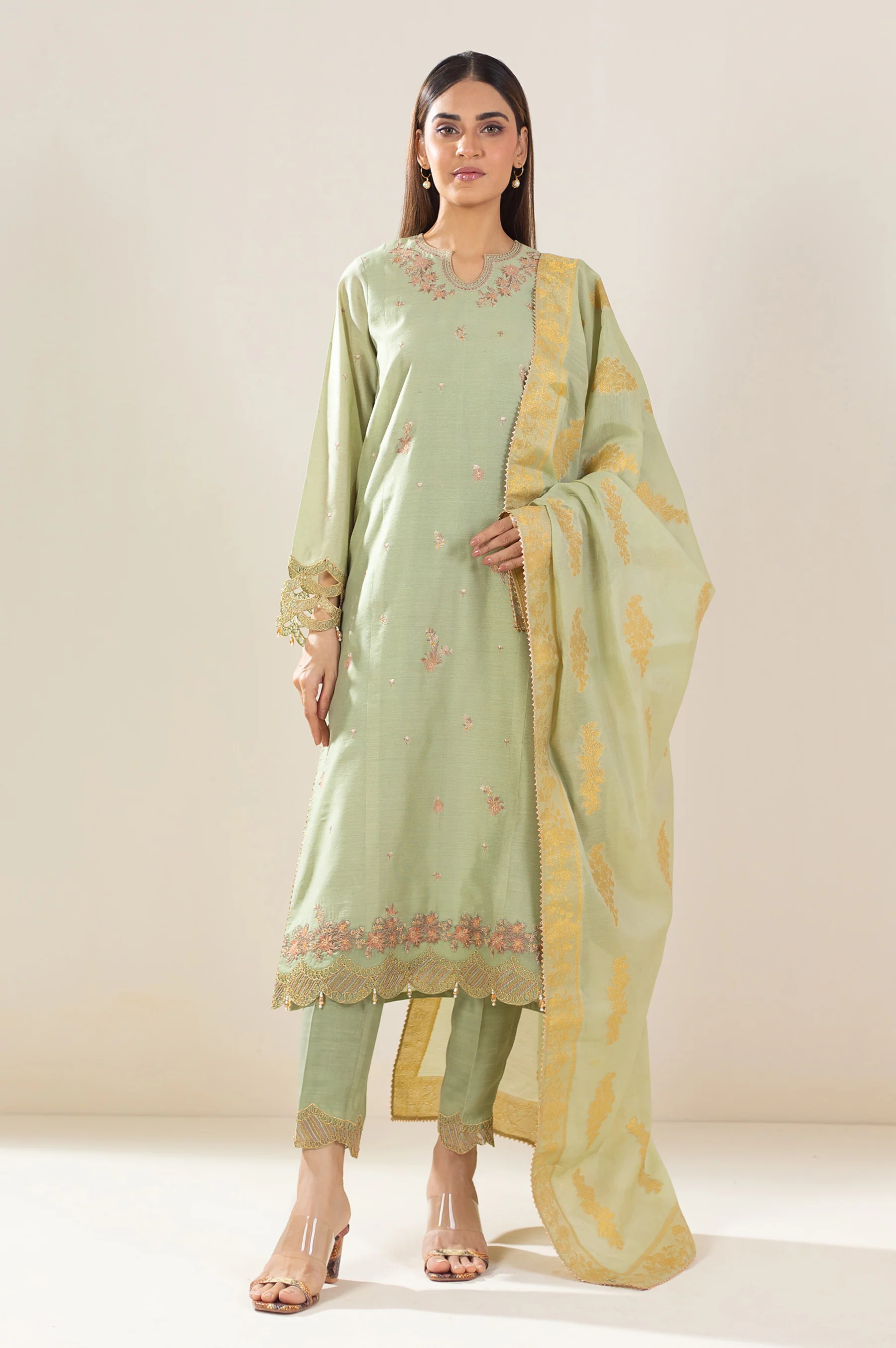 Unstitched 3 Piece Embroidered Cotton Net Suit