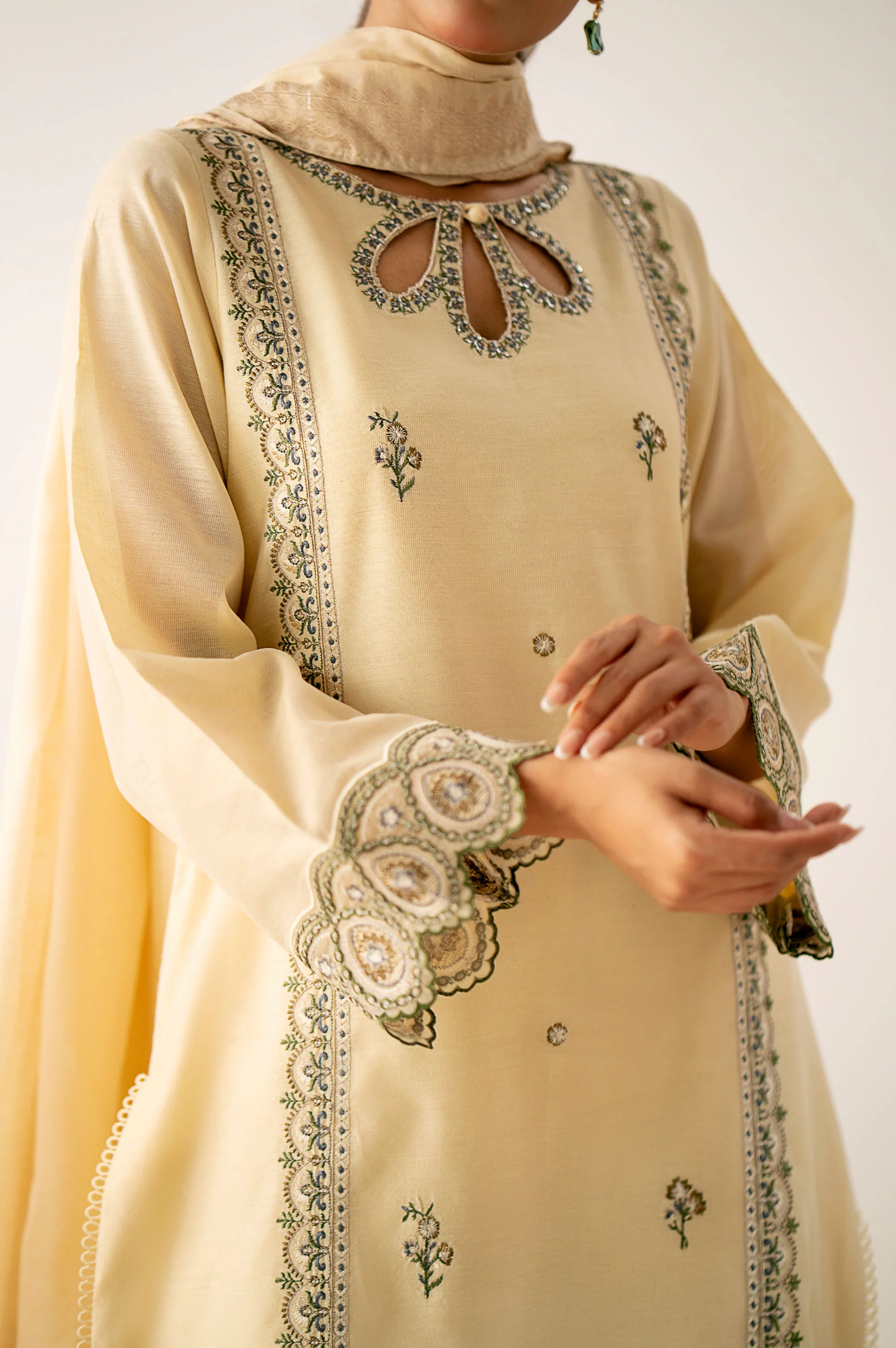 Unstitched 3 Piece Embroidered Cotton Net Suit - Image 6