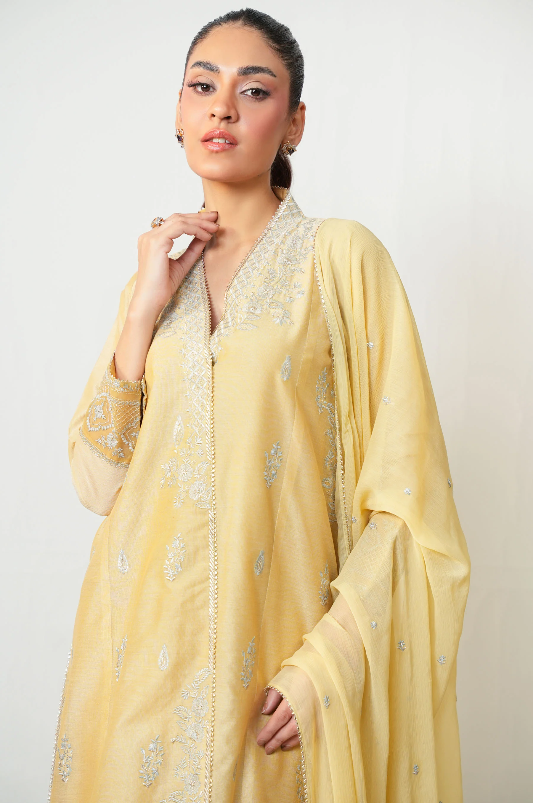 Unstitched 3 Piece Embroidered Cotton Net Suit - Image 3