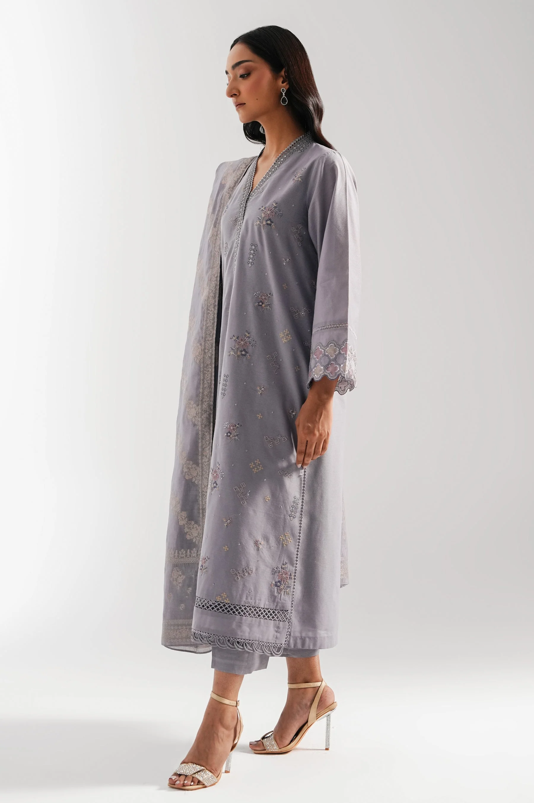 EMBROIDERED COTTON NET UNSTITCHED 3 PIECE SUIT (FACTORY E-OUTLET) - Image 5