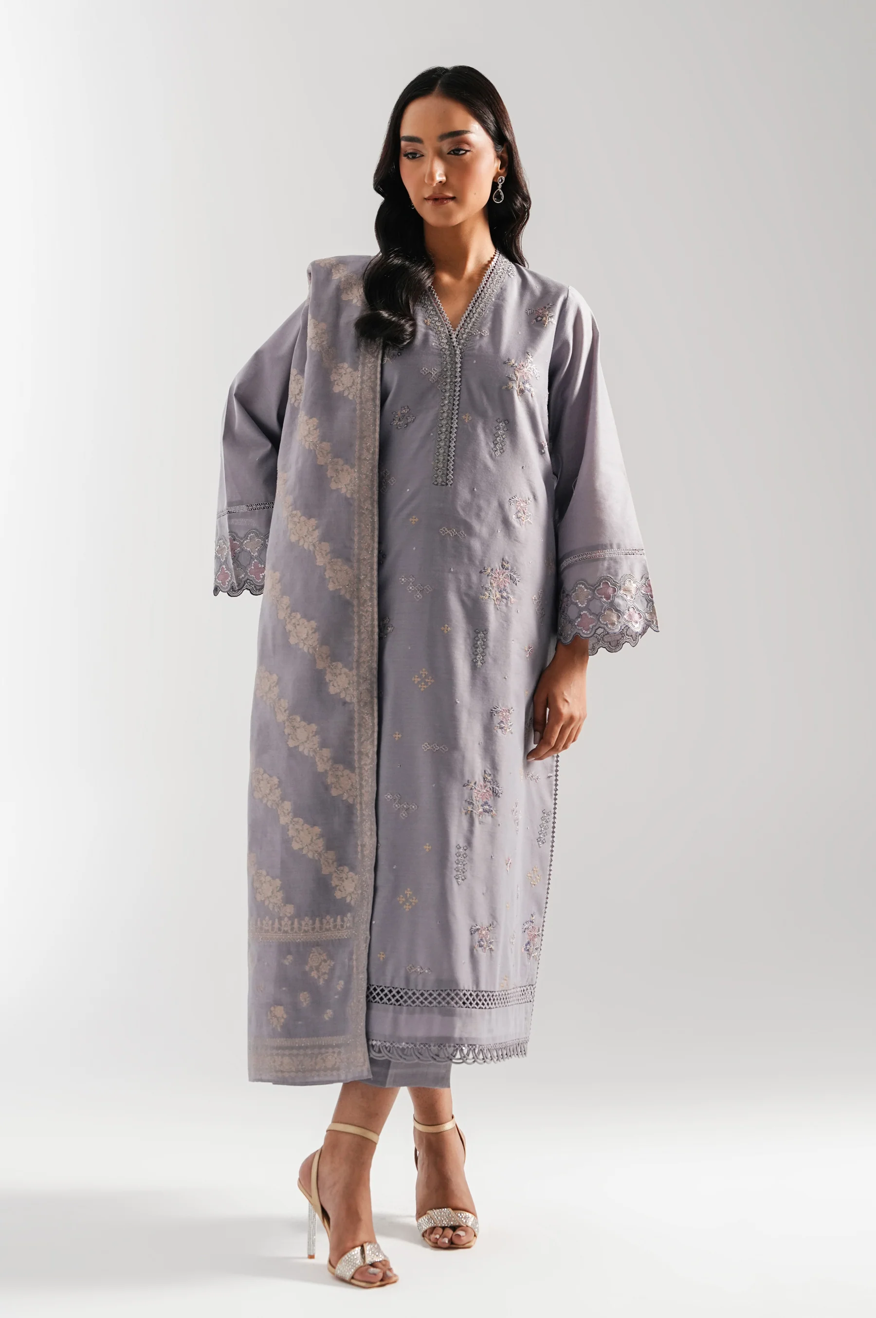 EMBROIDERED COTTON NET UNSTITCHED 3 PIECE SUIT