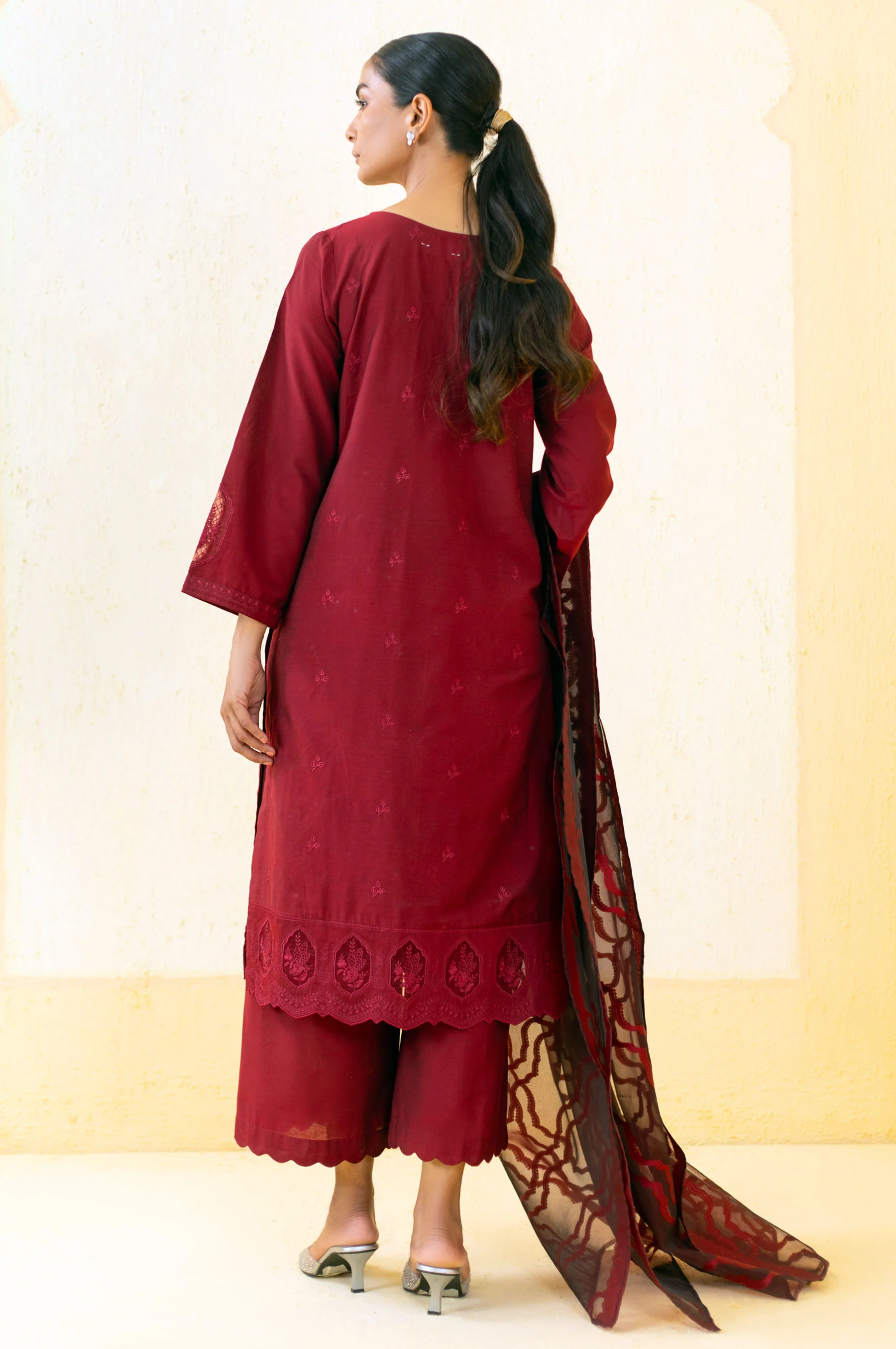 3 Piece Unstitched Embroidered Cotton Silk Suit - Image 3