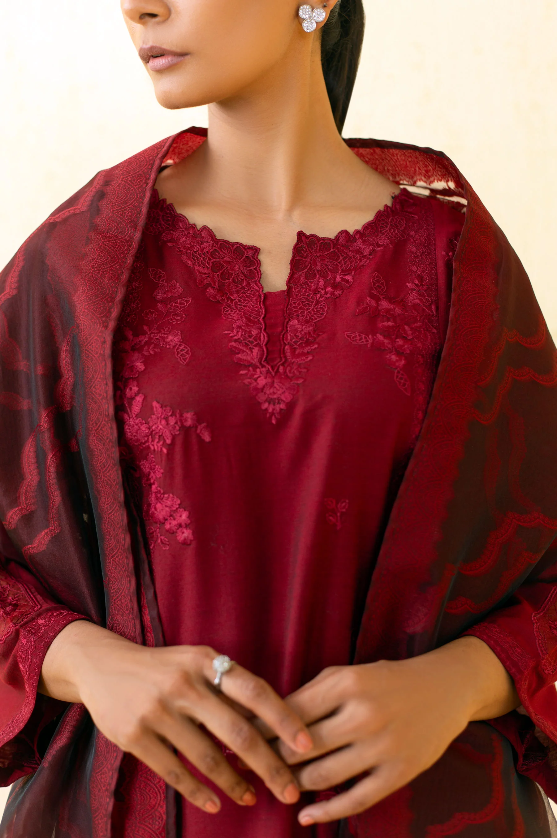 3 Piece Unstitched Embroidered Cotton Silk Suit - Image 7