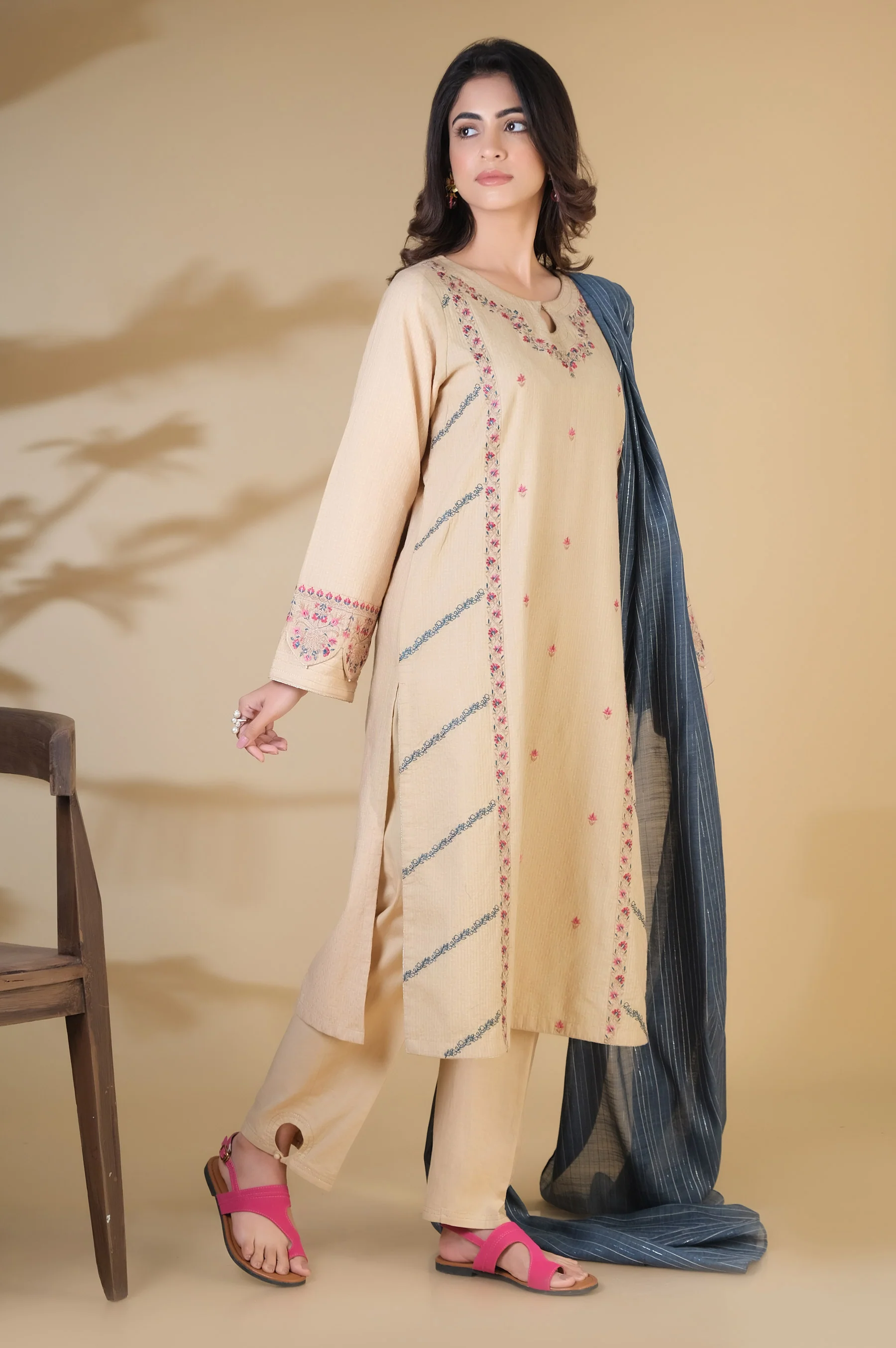 Unstitched 3 Piece Embroidered Dobby - Image 4