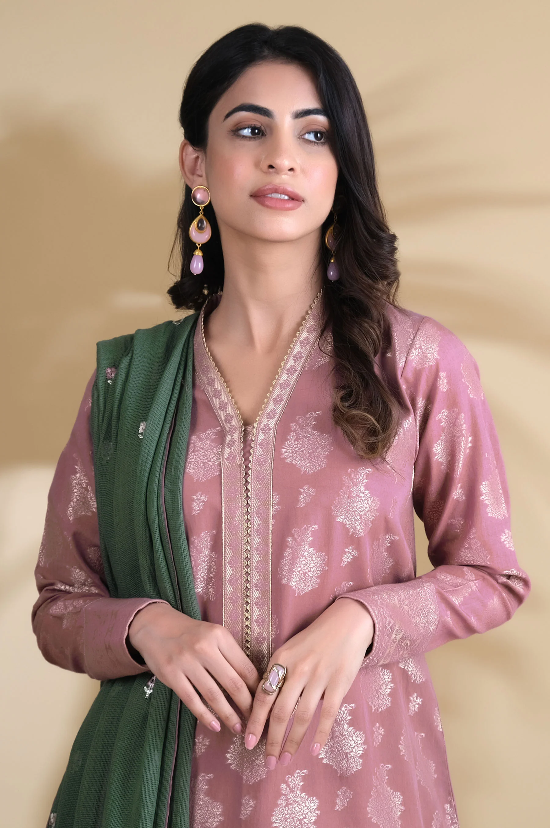 Unstitched 3 Piece Embroidered Jacquard Suit - Image 3