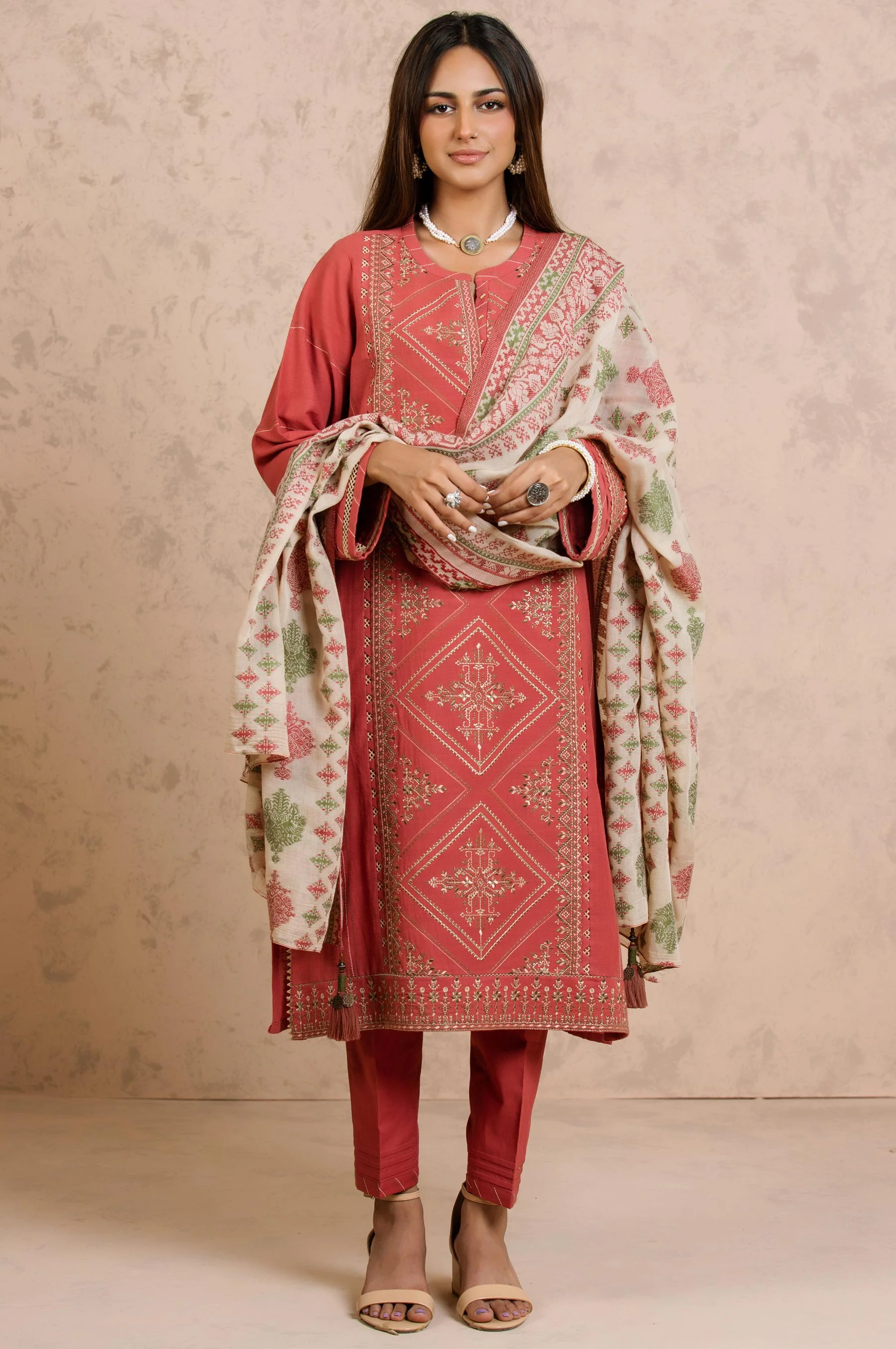 Unstitched 3 Piece Embroidered Khaddar with Jacquard Suit