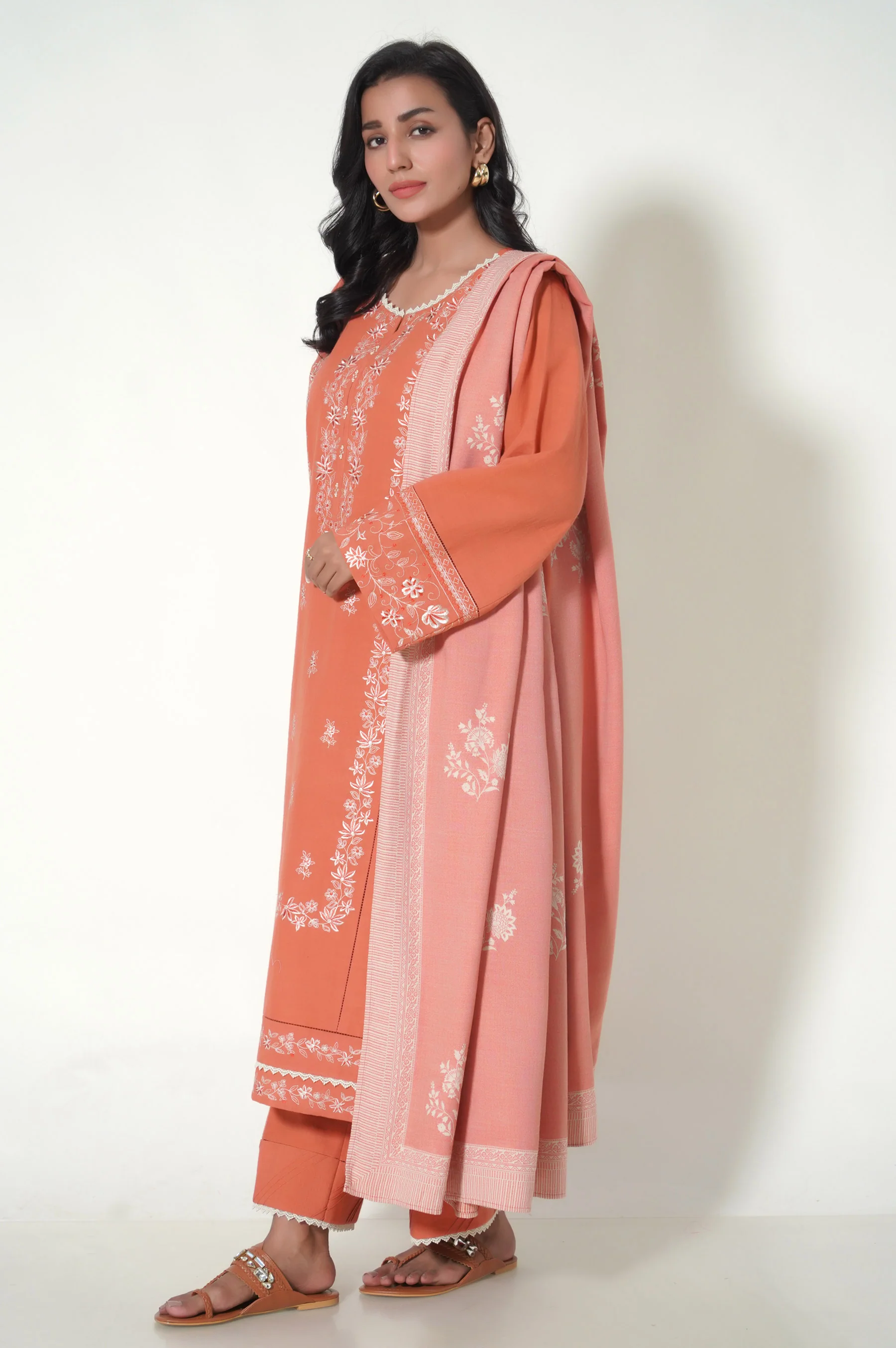Unstitched 3 Piece Embroidered Khaddar Suit - Image 3