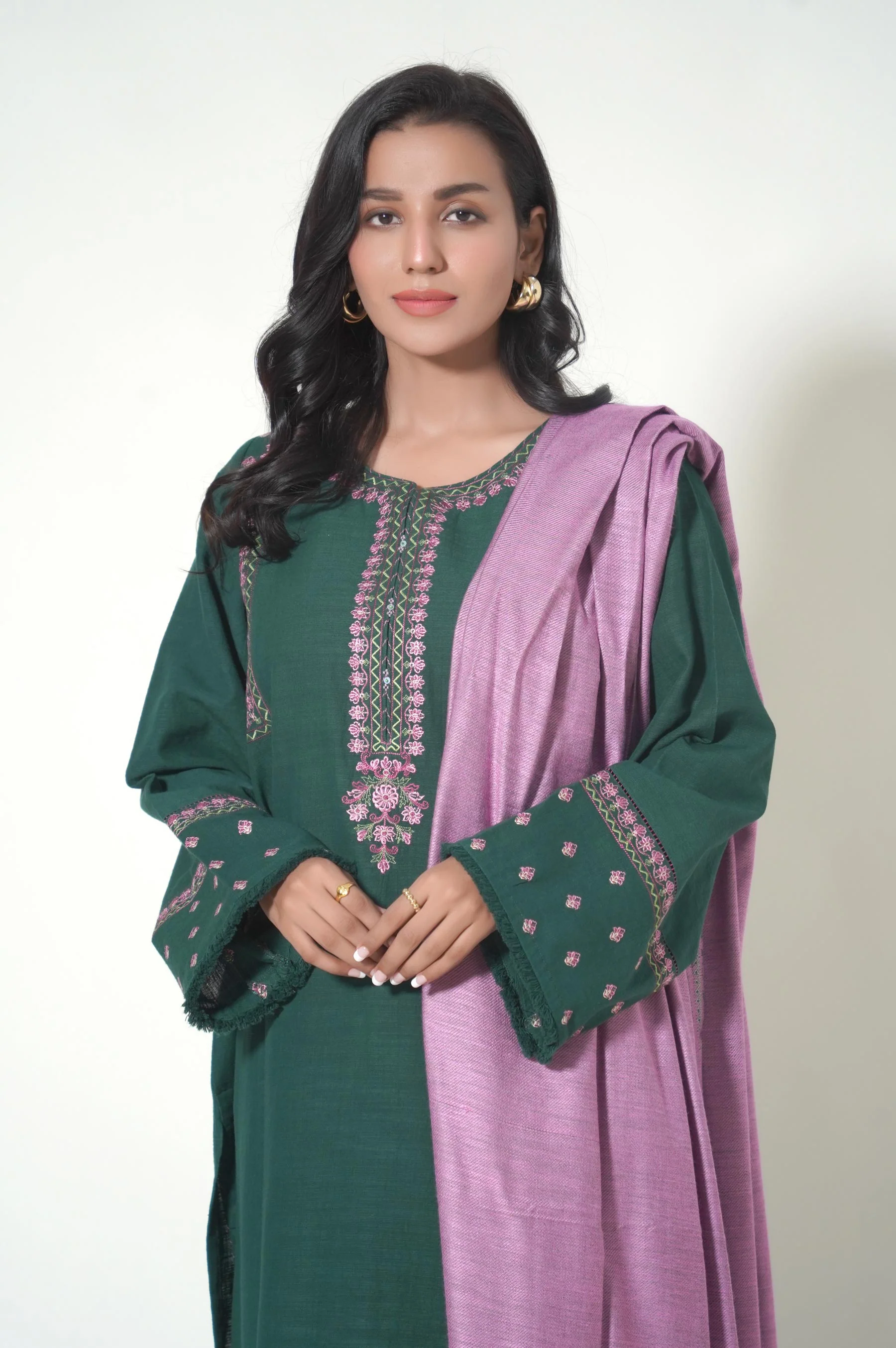Unstitched 3 Piece Embroidered Khaddar Suit - Image 3