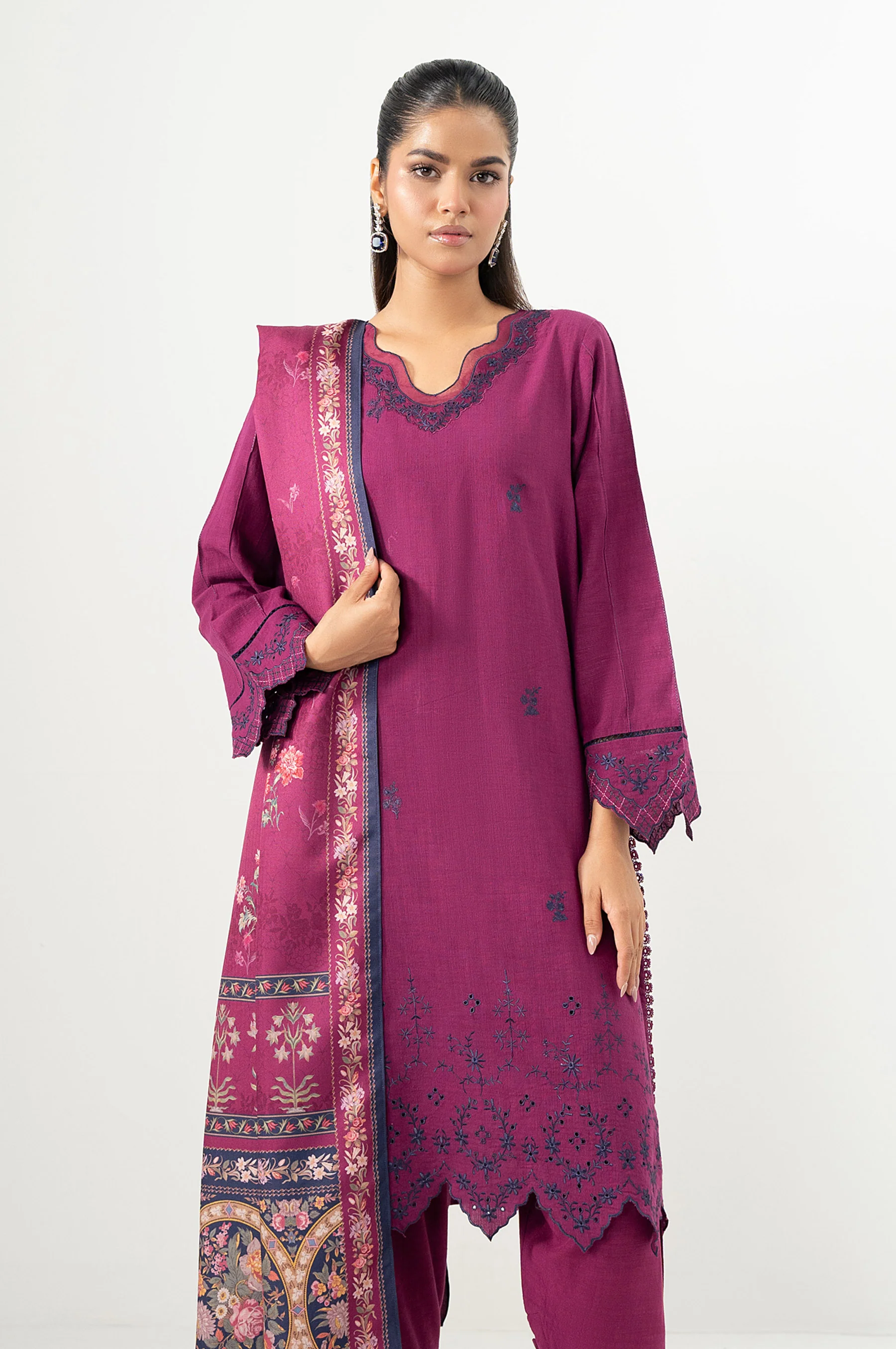 Unstitched 3 Piece Embroidered Khaddar Suit - Image 3