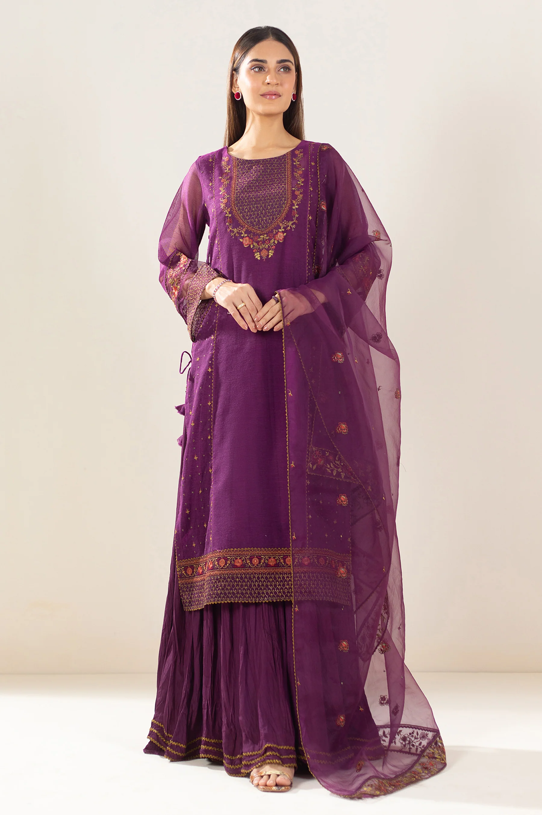 Unstitched 3 Piece Embroidered Khaddi Net Suit