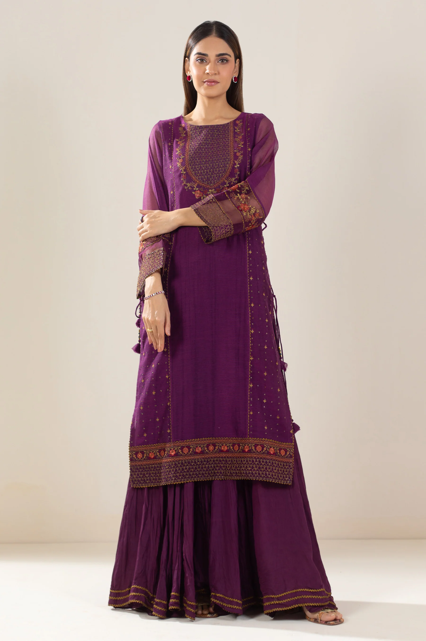 Unstitched 3 Piece Embroidered Khaddi Net Suit - Image 4