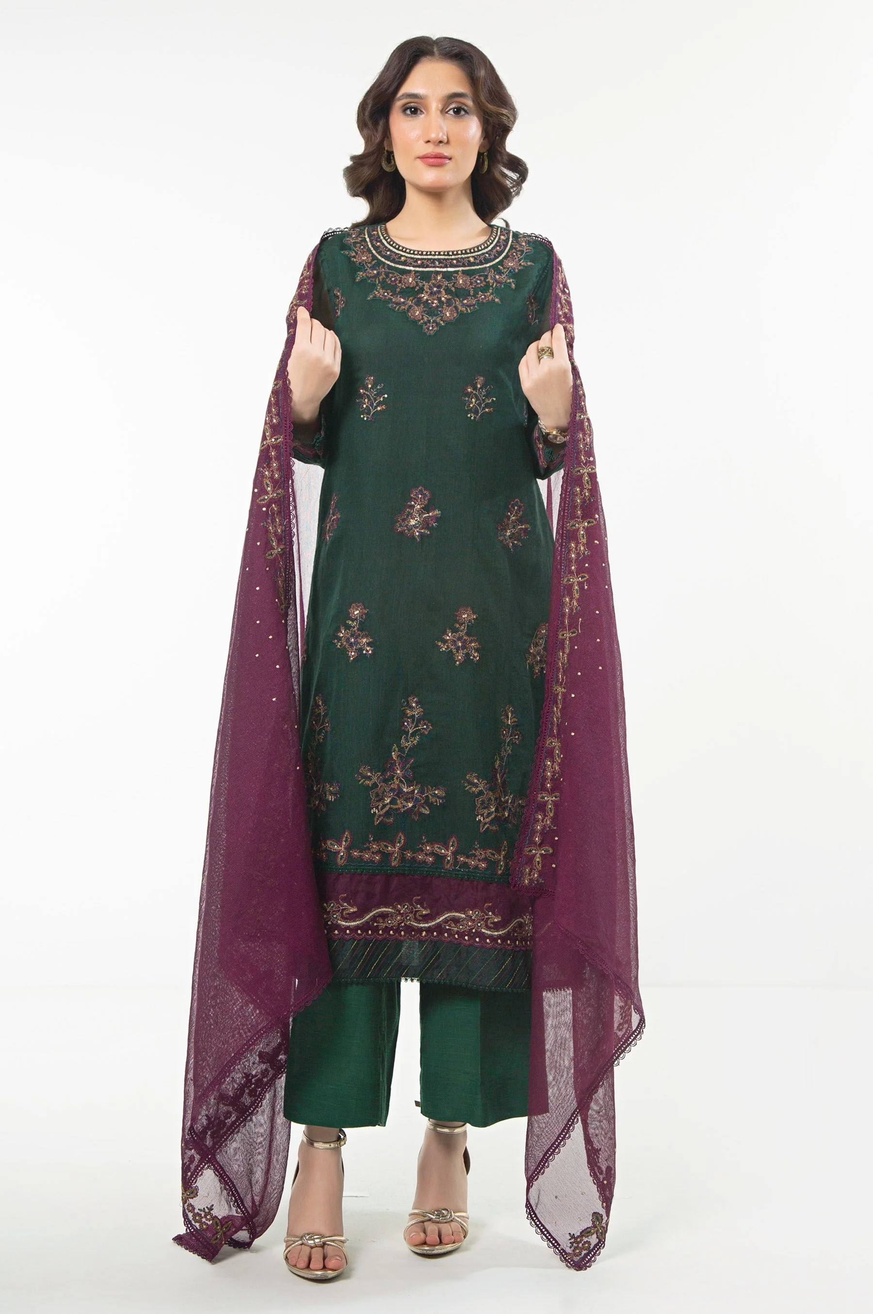 EMBROIDERED KHADDI NET UNSTITCHED 3 PIECE SUIT (FACTORY E-OUTLET)