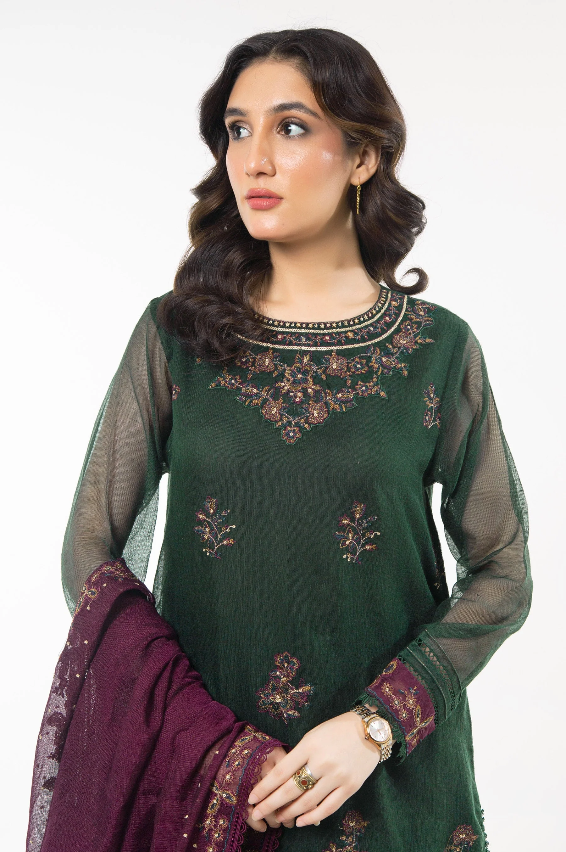 EMBROIDERED KHADDI NET UNSTITCHED 3 PIECE SUIT (FACTORY E-OUTLET) - Image 2