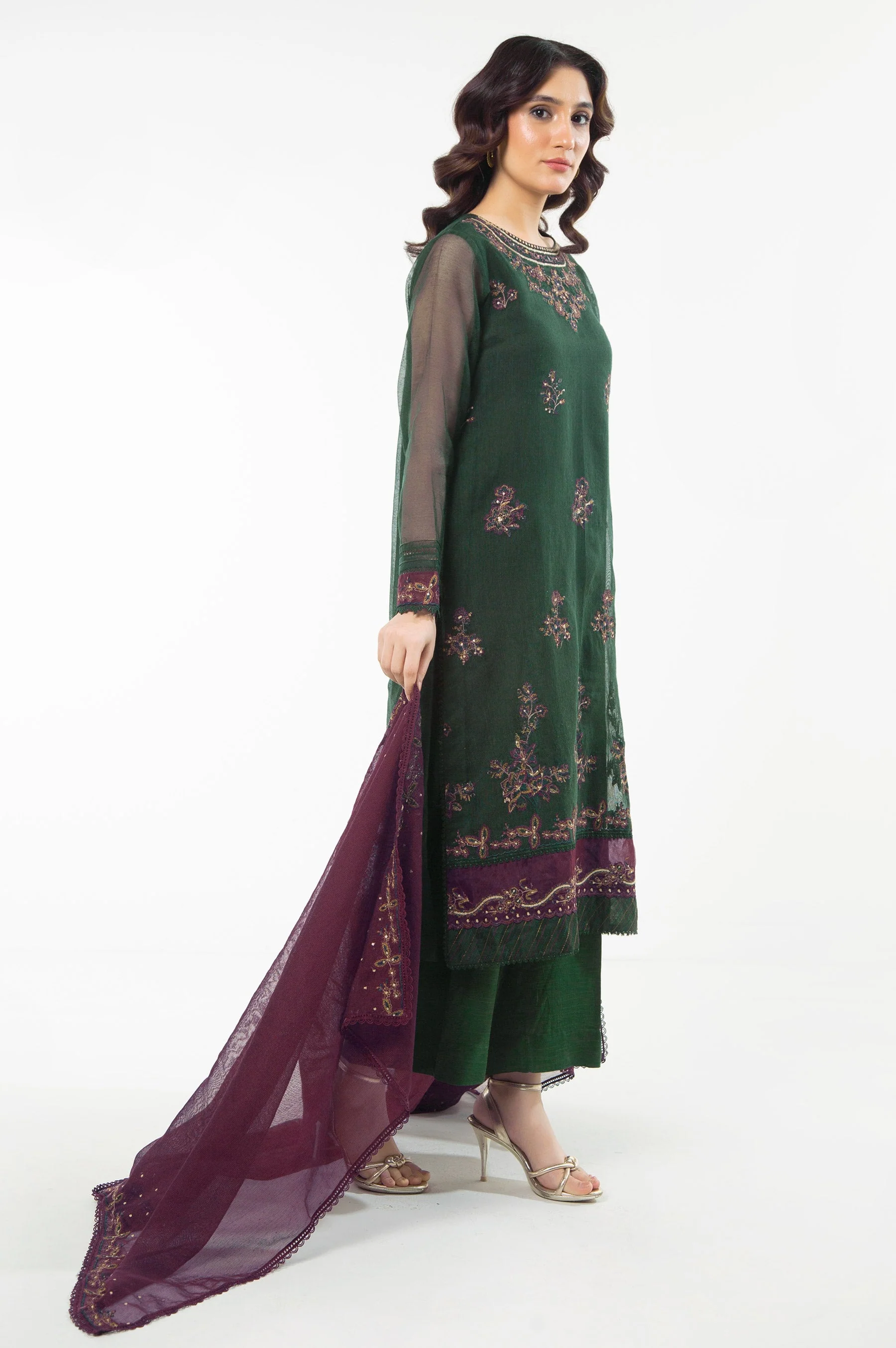 EMBROIDERED KHADDI NET UNSTITCHED 3 PIECE SUIT (FACTORY E-OUTLET) - Image 3