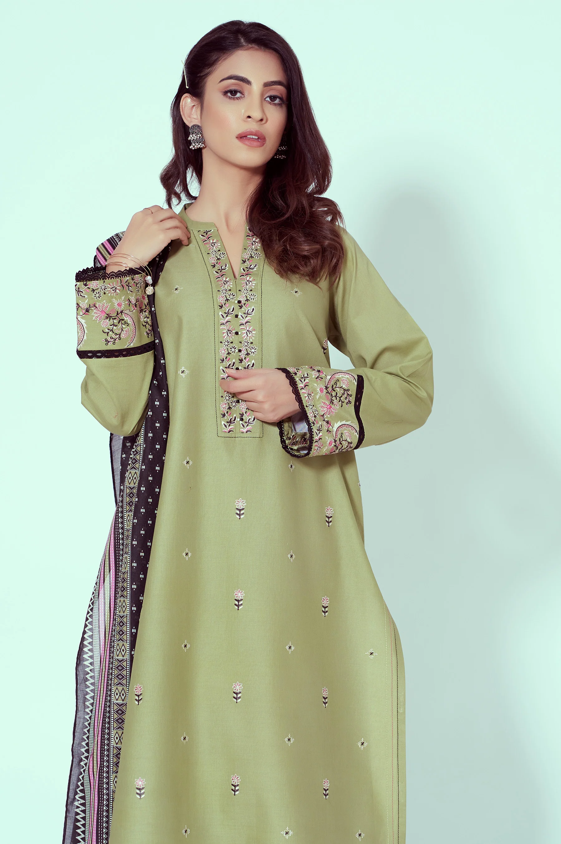 Unstitched 3 Piece Embroidered Lawn Suit - Image 2