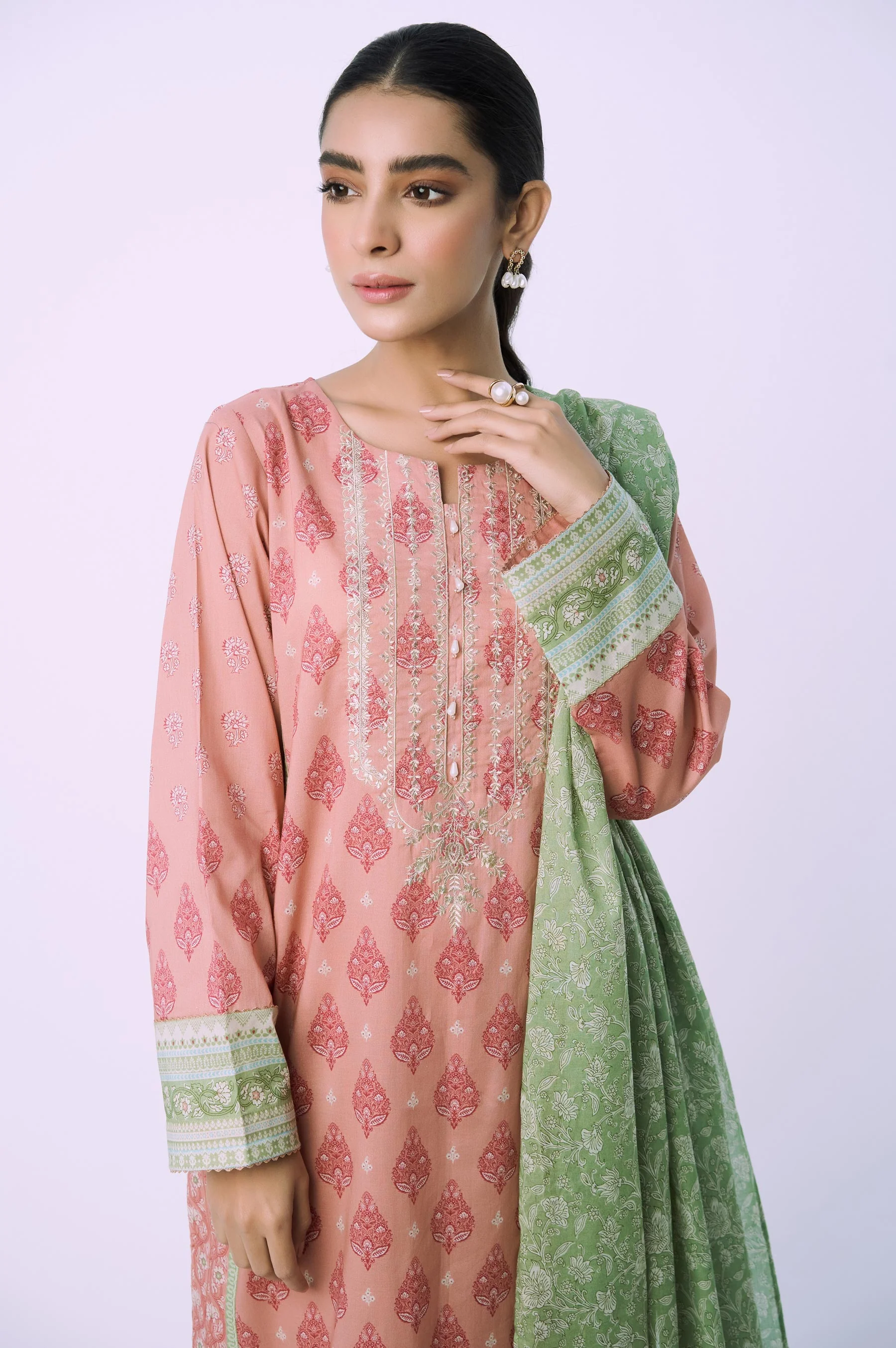 Unstitched 3 Piece Embroidered Lawn Shirt with Chiffon Dupatta - Image 3