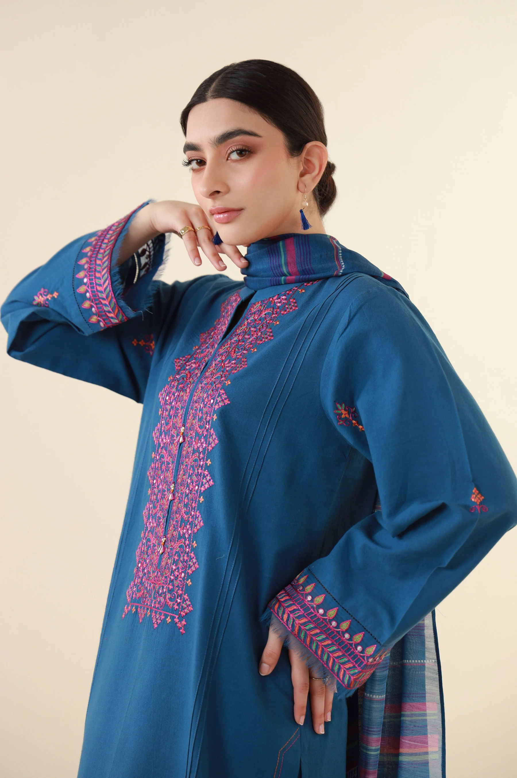 Unstitched 3 Piece Embroidered Lawn Suit - Image 2
