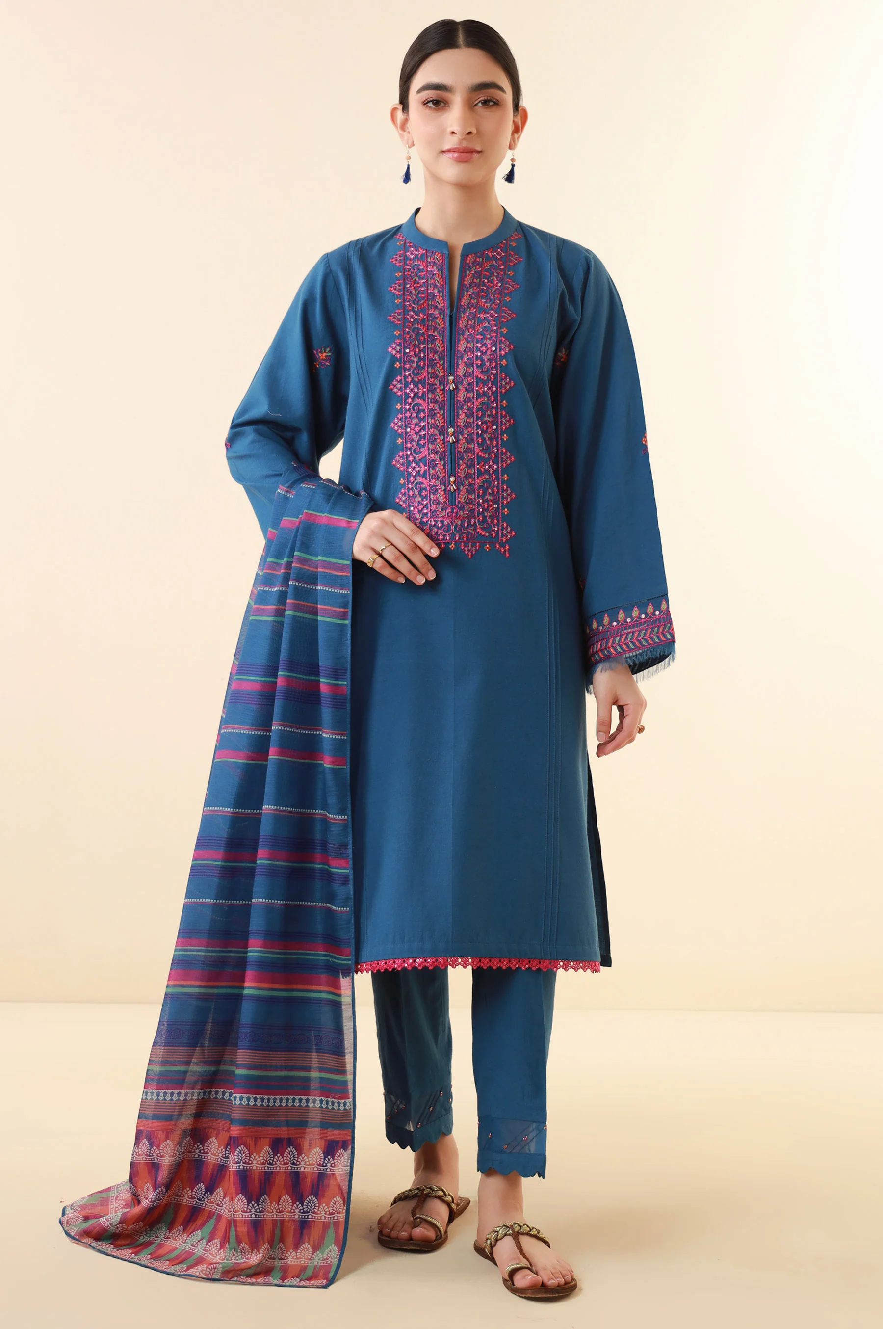 Unstitched 3 Piece Embroidered Lawn Suit - Image 4